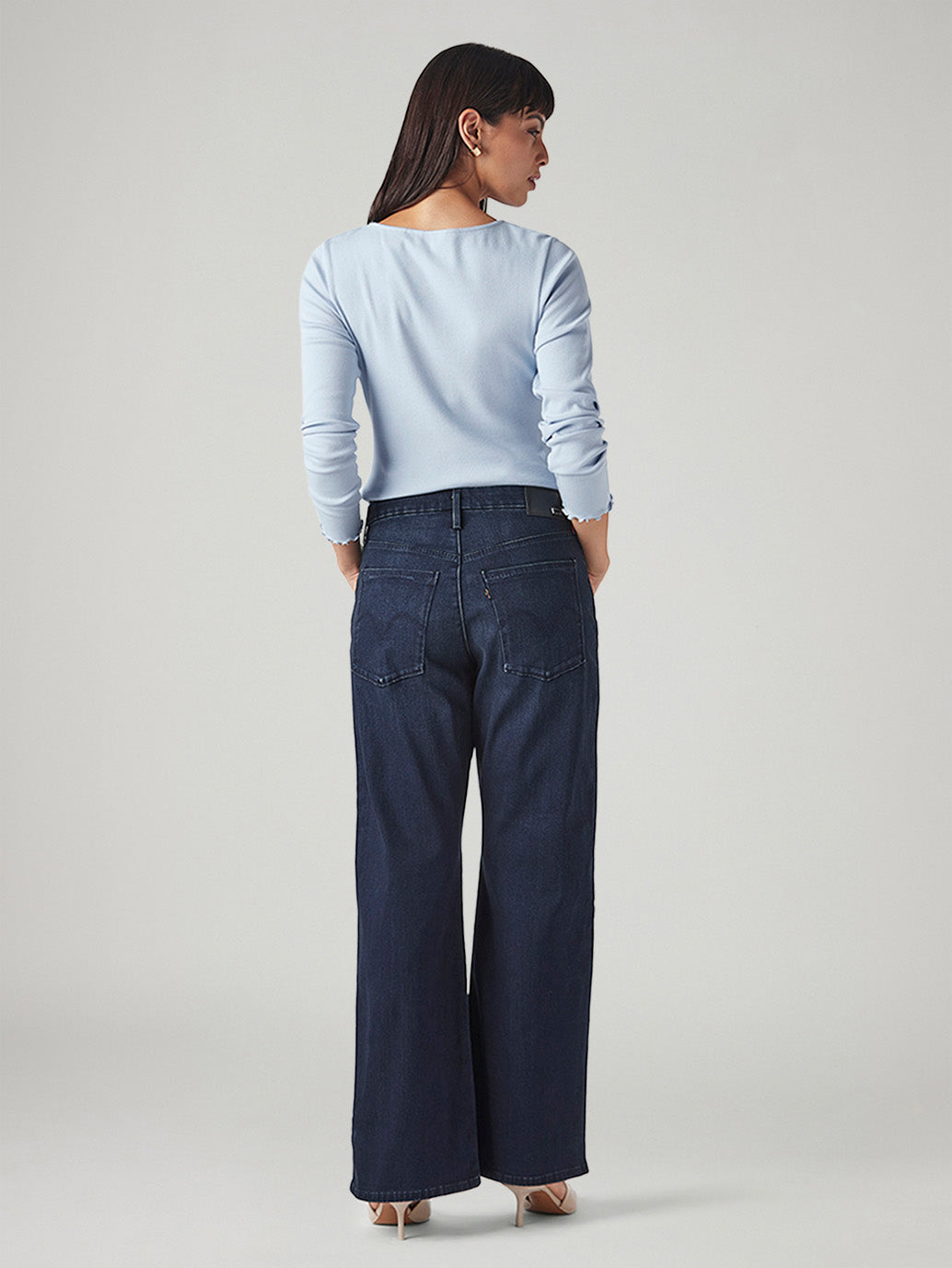 Women's Dark Blue Loose Bootcut Fit Mid Rise Redloop Jeans - Back View