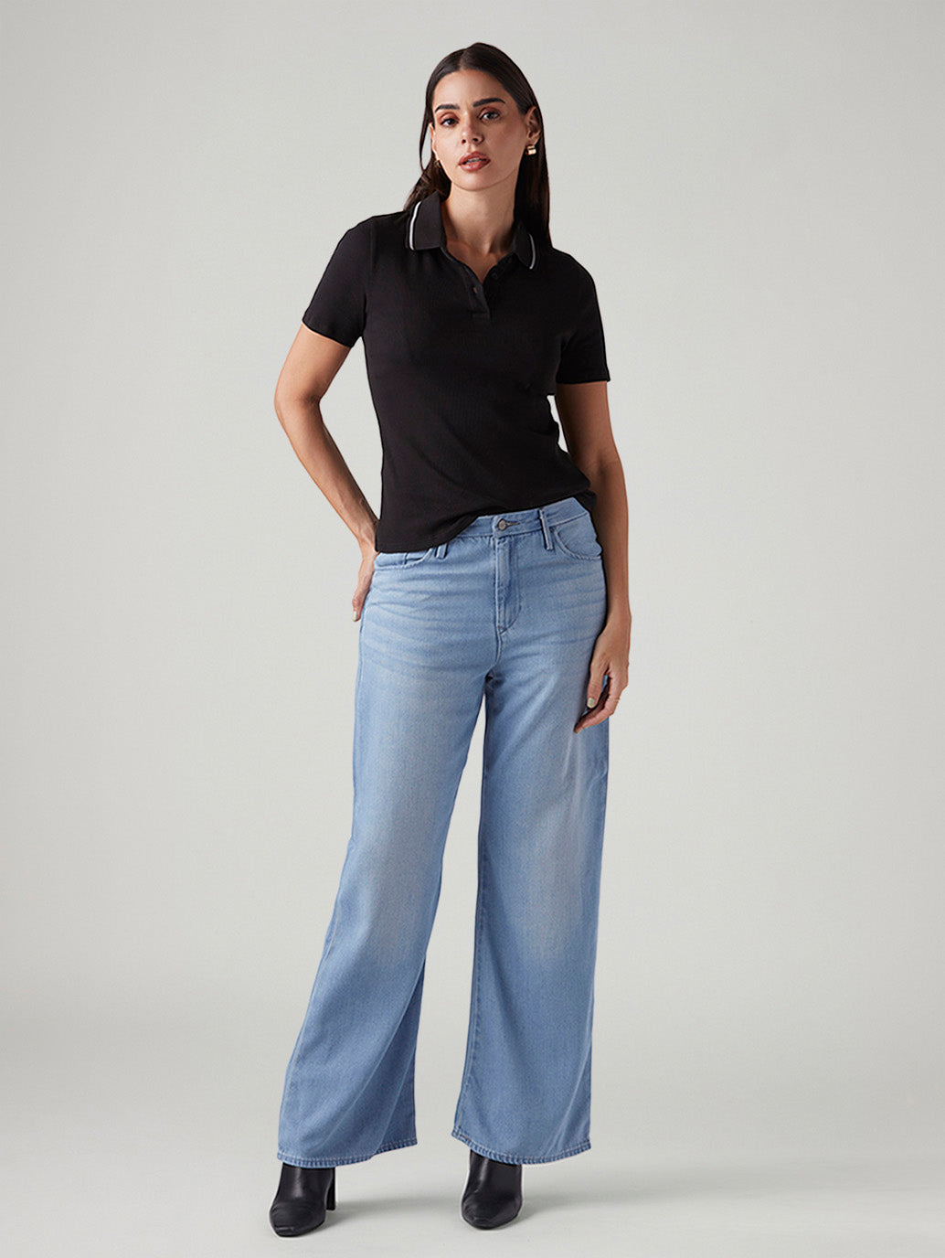 Women's Light Blue Loose Bootcut Fit Mid Rise Redloop Jeans - Styleshot View