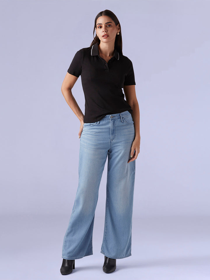 Women's Light Blue Loose Bootcut Fit Mid Rise Redloop Jeans