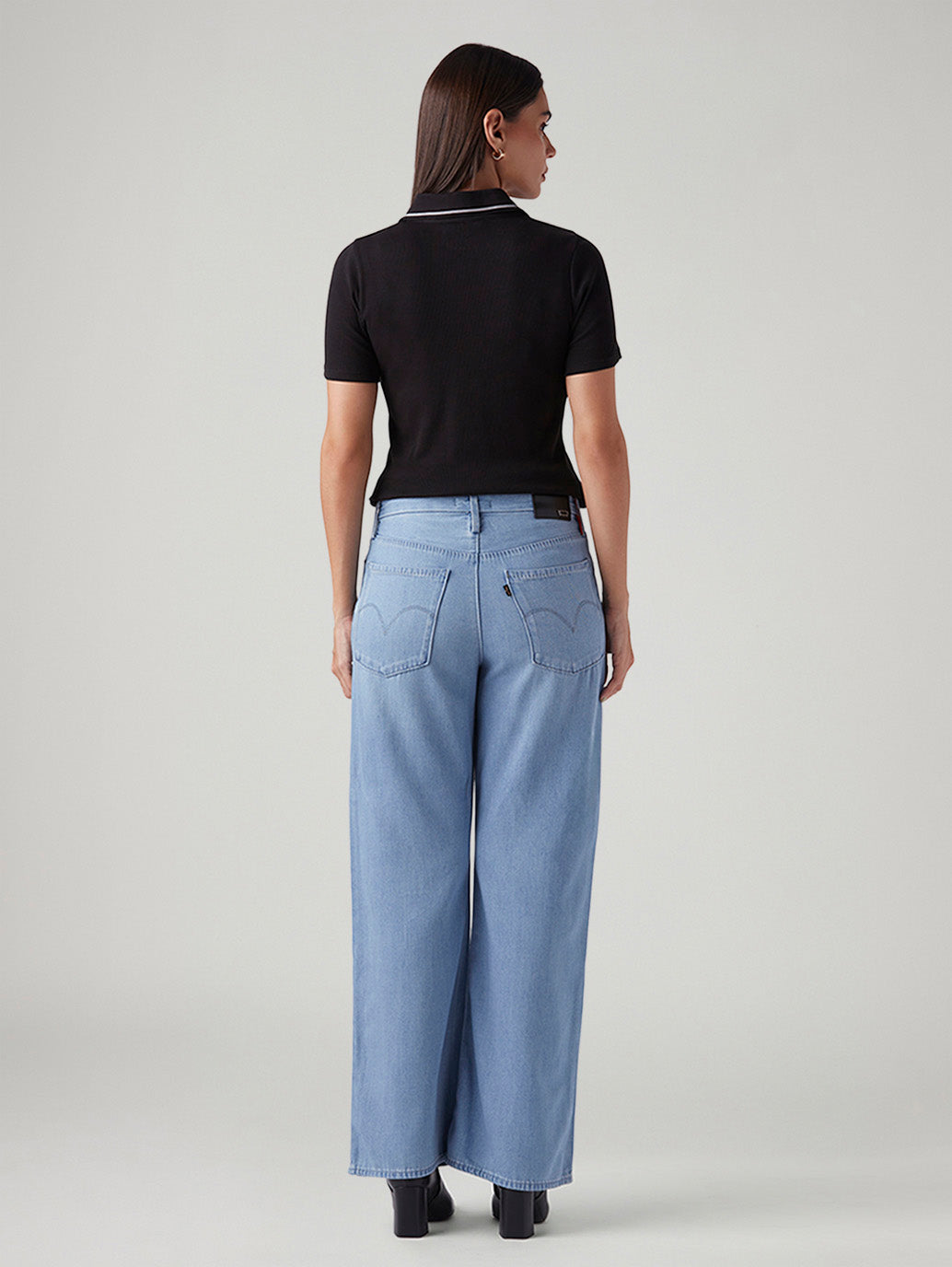 Women's Light Blue Loose Bootcut Fit Mid Rise Redloop Jeans - Back View