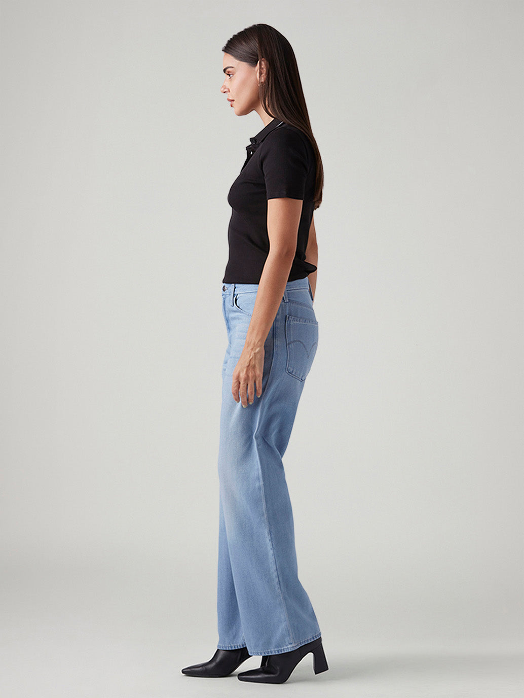 Women's Light Blue Loose Bootcut Fit Mid Rise Redloop Jeans - Side View