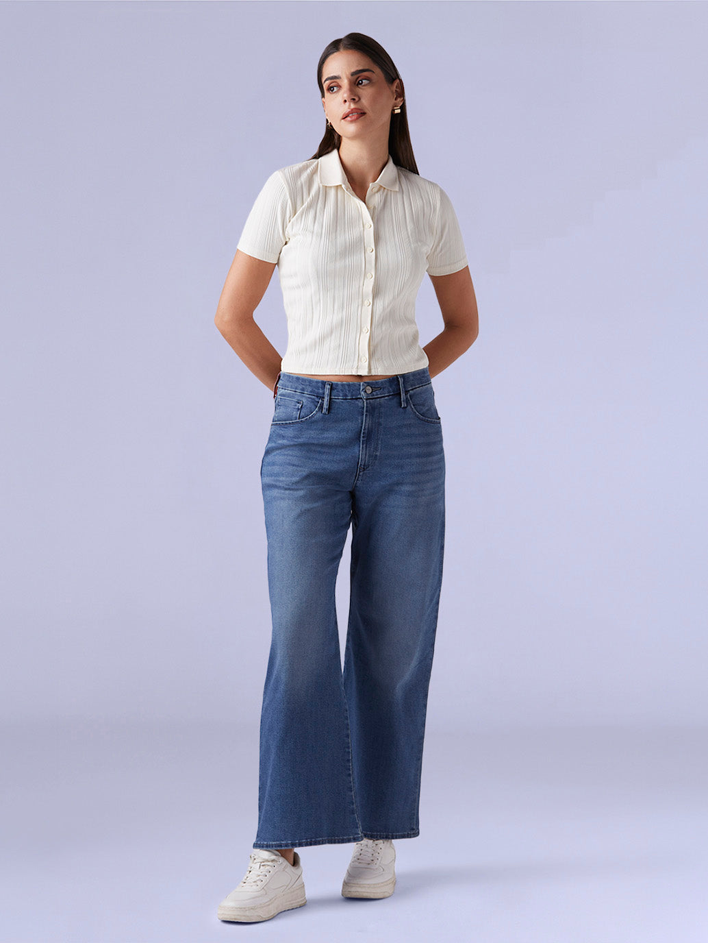 Women's Blue Loose Bootcut Fit Mid Rise Redloop Jeans