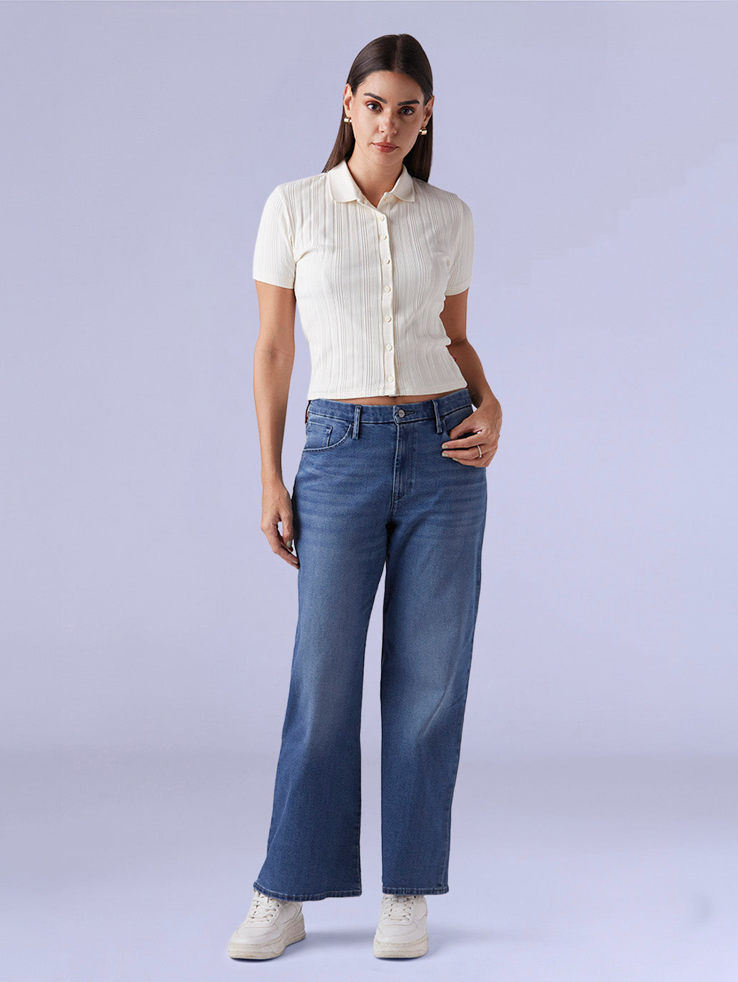 Women's Blue Loose Bootcut Fit Mid Rise Redloop Jeans - 2abdb80a-b4fa-48aa-aa4c-db473315f9a4 View