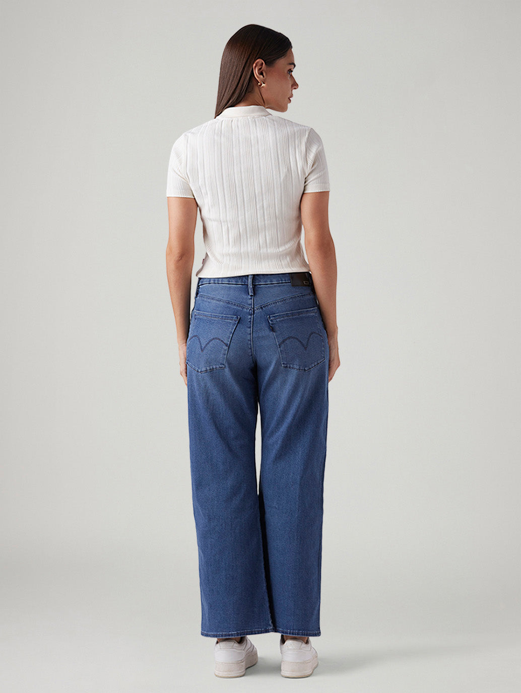 Women's Blue Loose Bootcut Fit Mid Rise Redloop Jeans - Back View