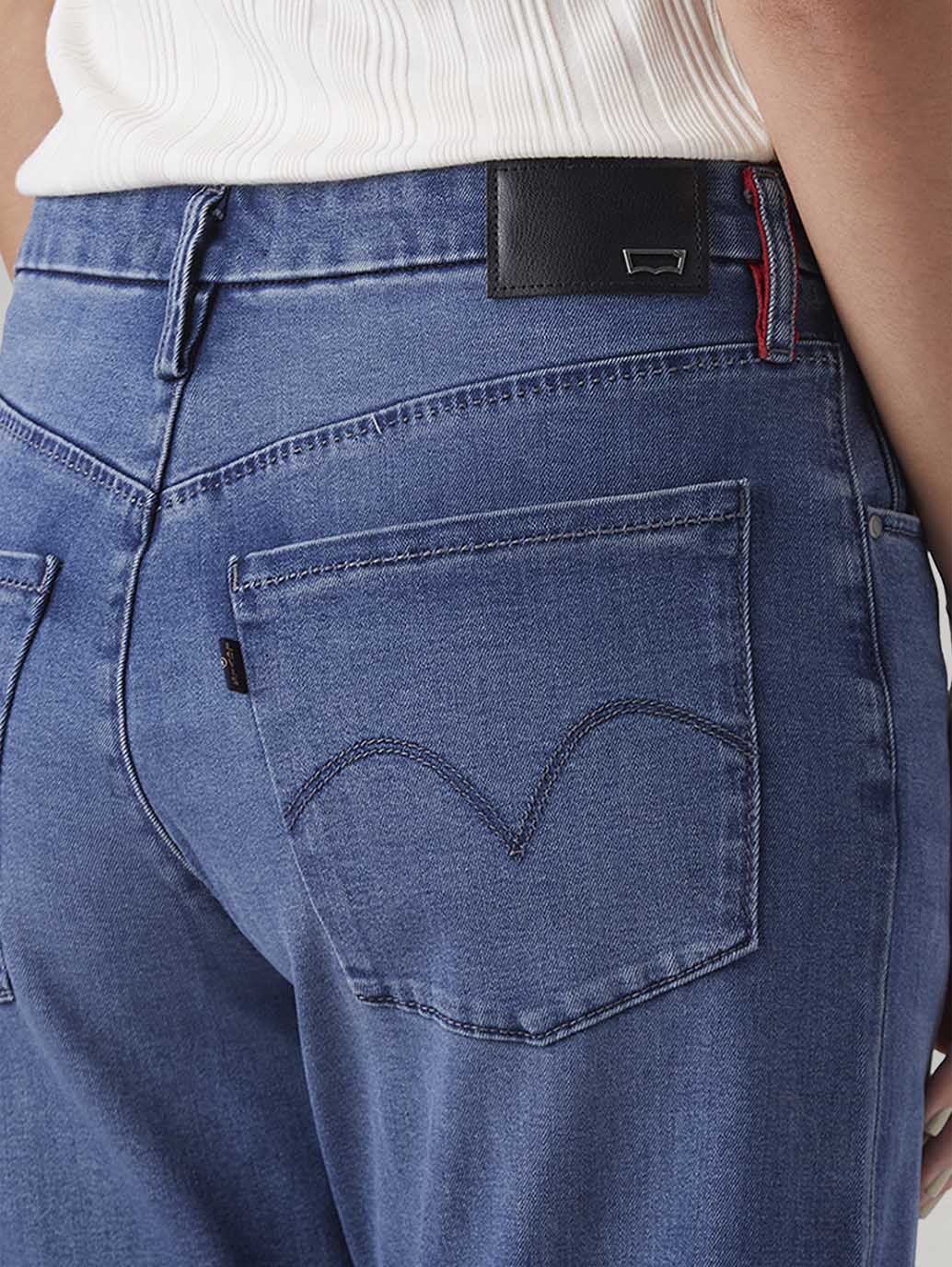 Women's Blue Loose Bootcut Fit Mid Rise Redloop Jeans - Detail View