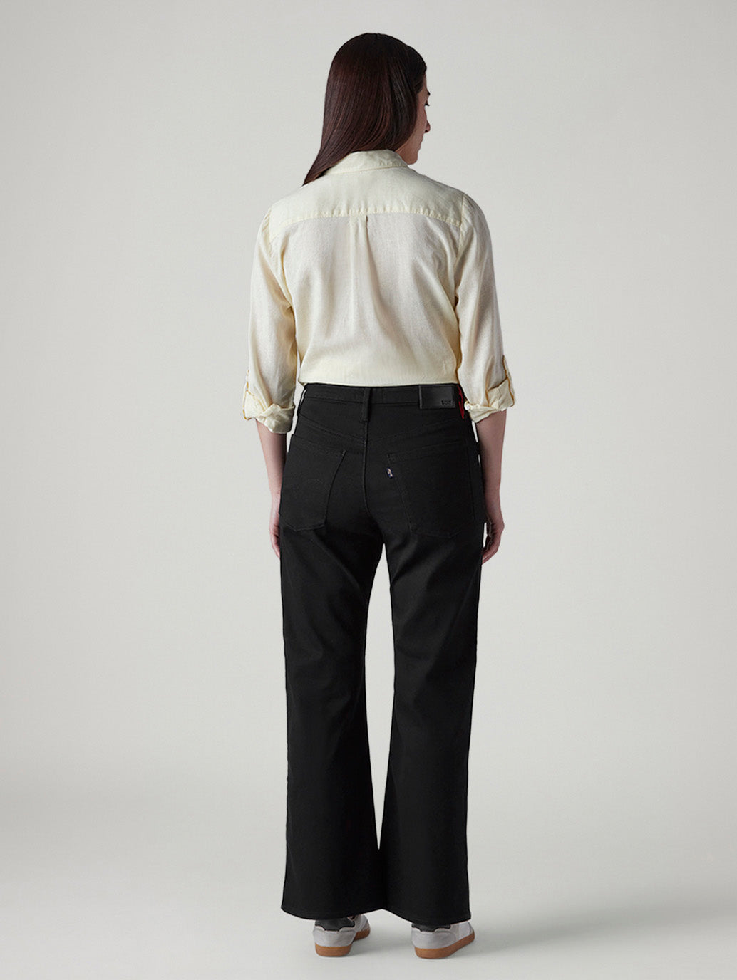 Women's Black Loose Bootcut Fit Mid Rise Redloop Jeans - Back View