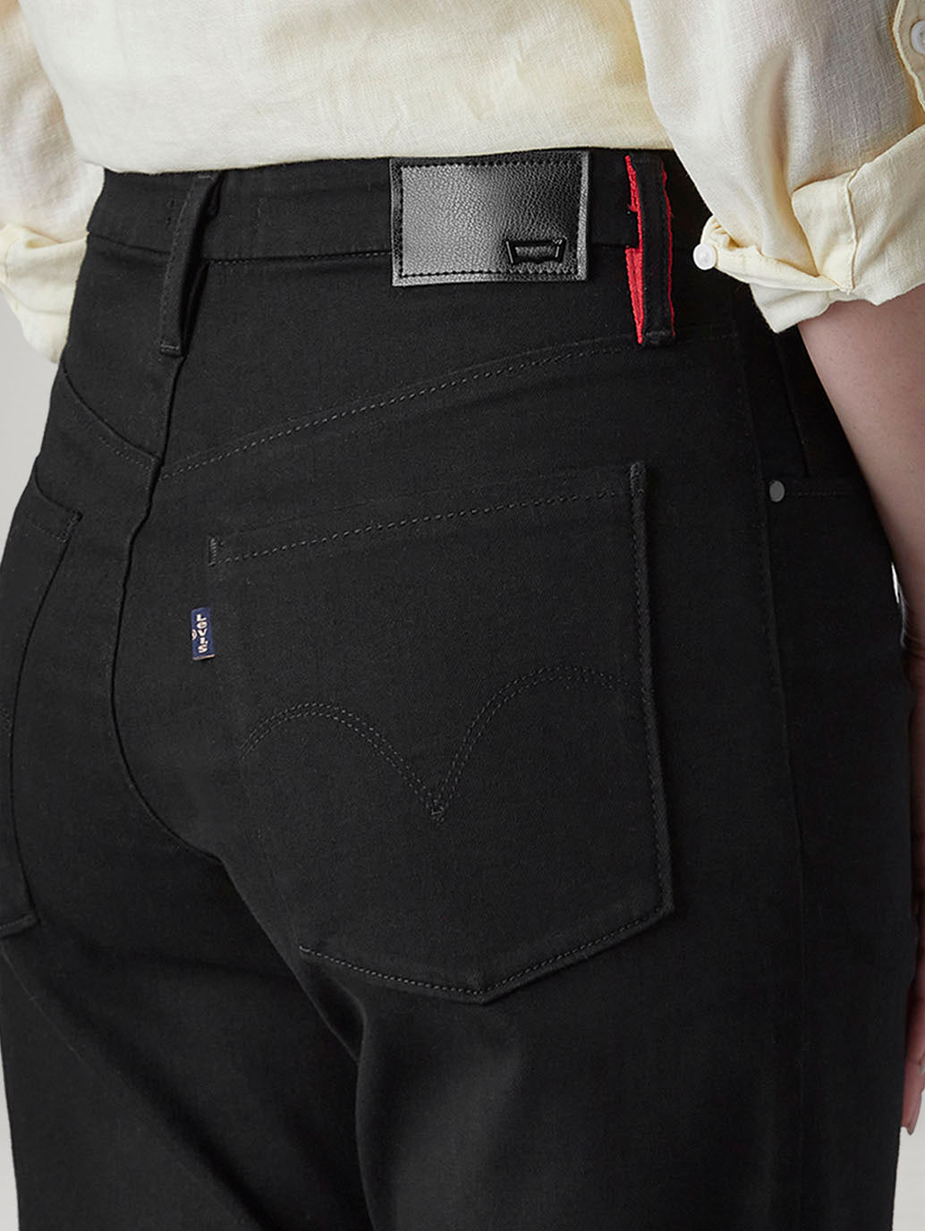 Women's Black Loose Bootcut Fit Mid Rise Redloop Jeans - Detail View