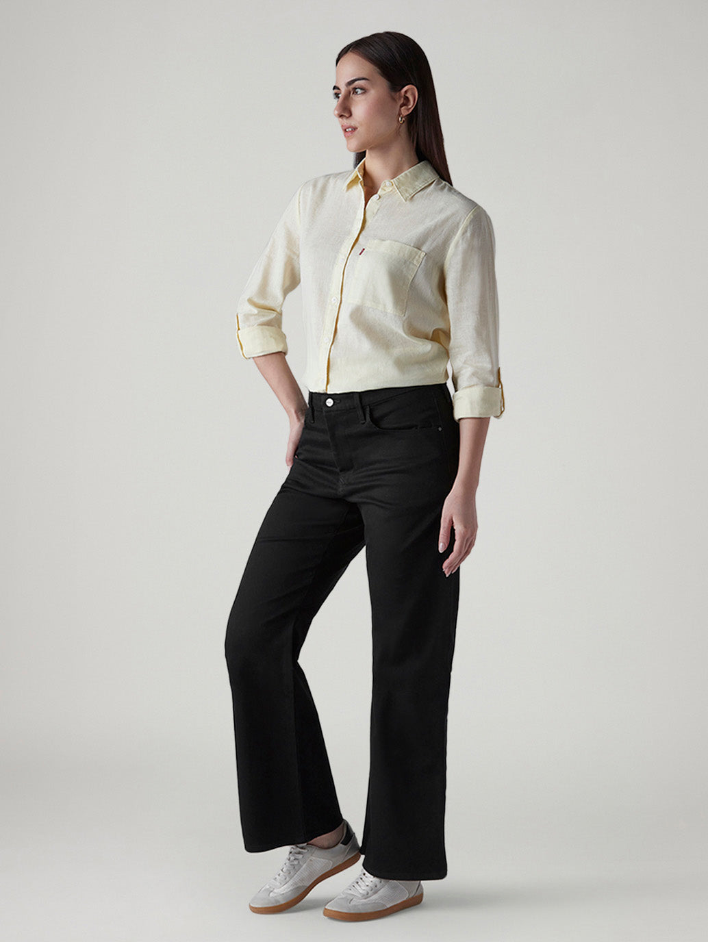 Women's Black Loose Bootcut Fit Mid Rise Redloop Jeans - Side View