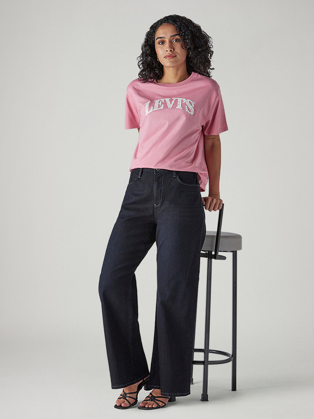 Women's Dark Blue Loose Bootcut Fit High Rise Redloop Jeans - Styleshot View
