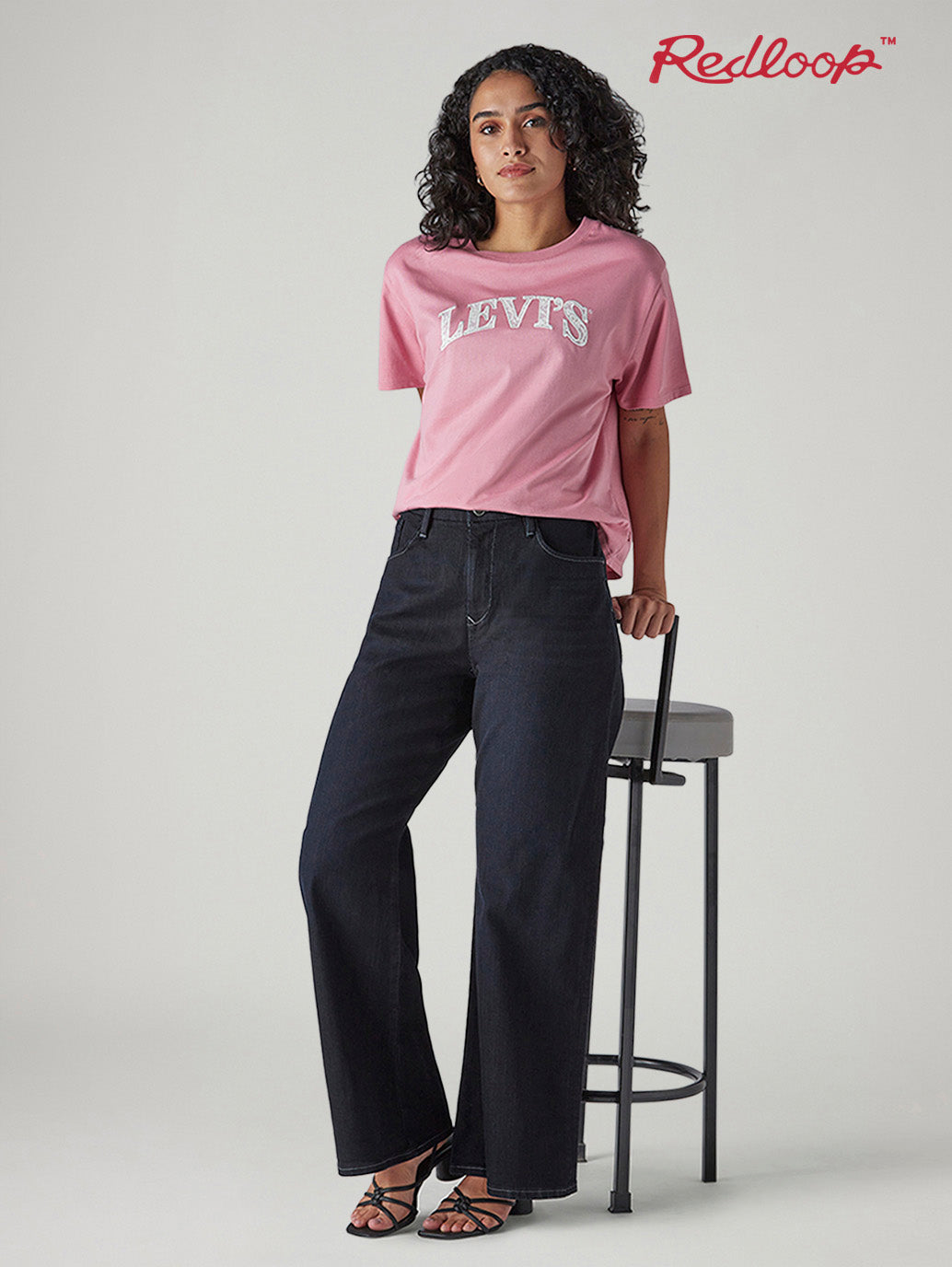 Women's Dark Blue Loose Bootcut Fit High Rise Redloop Jeans