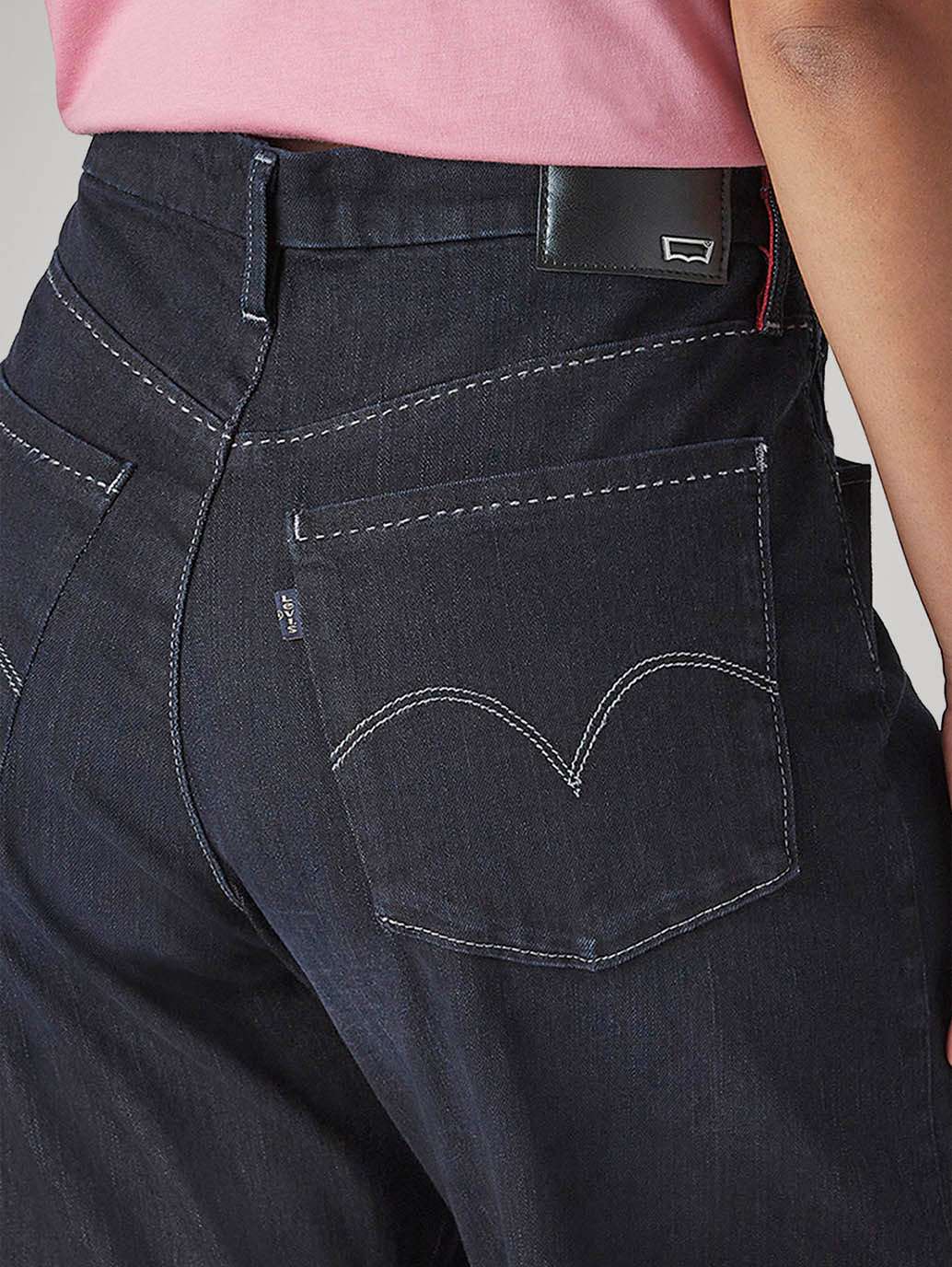 Women's Dark Blue Loose Bootcut Fit High Rise Redloop Jeans - Detail View