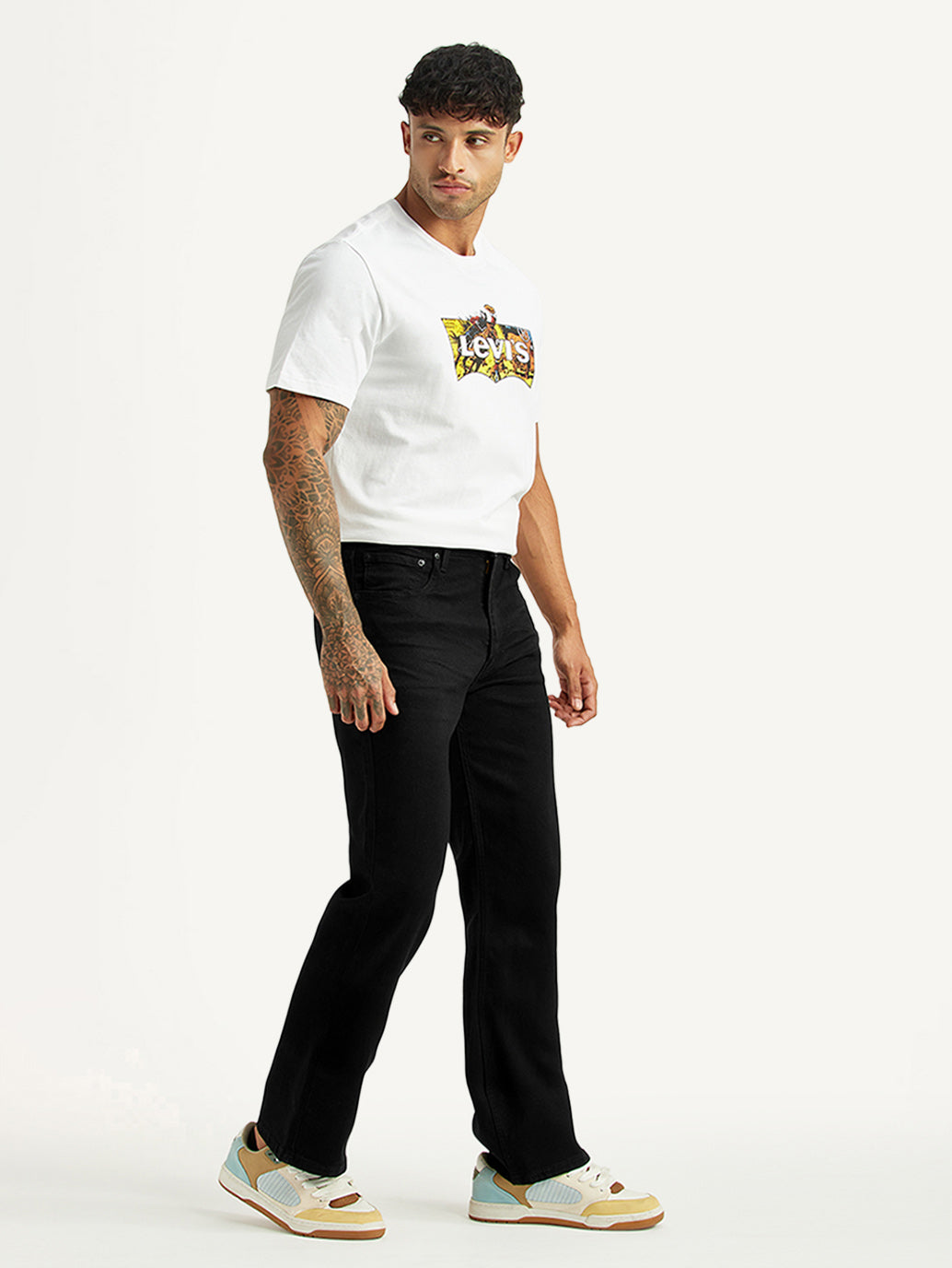 Men's 567 Black Bootcut Mid Rise Jeans - Side View