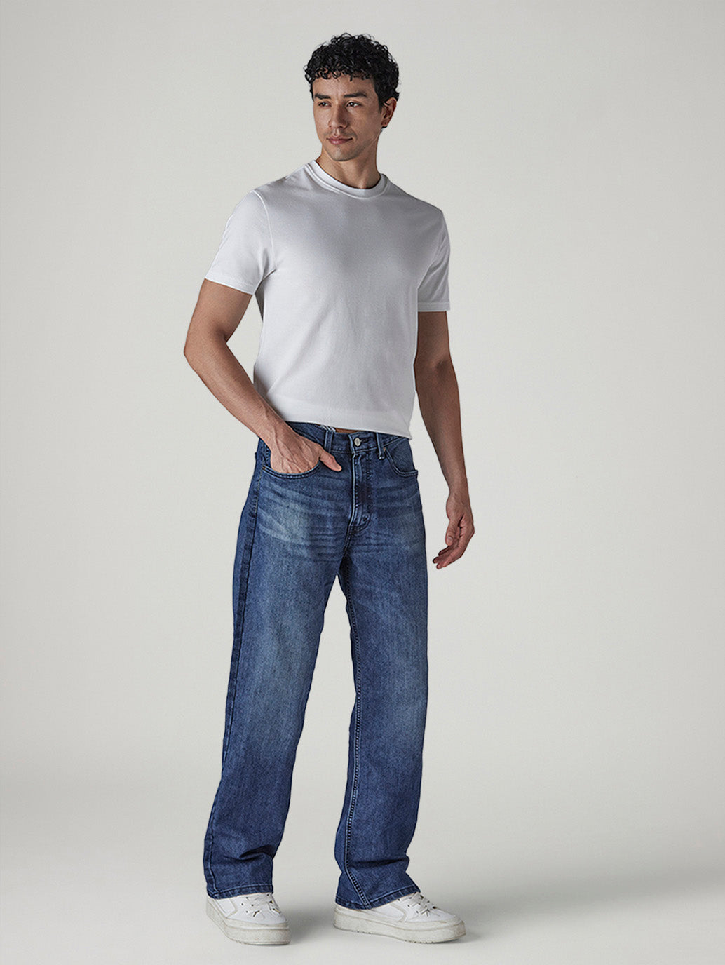 Men's Tinted 505 Dark Indigo Straight Fit Mid Rise Jeans - Side View