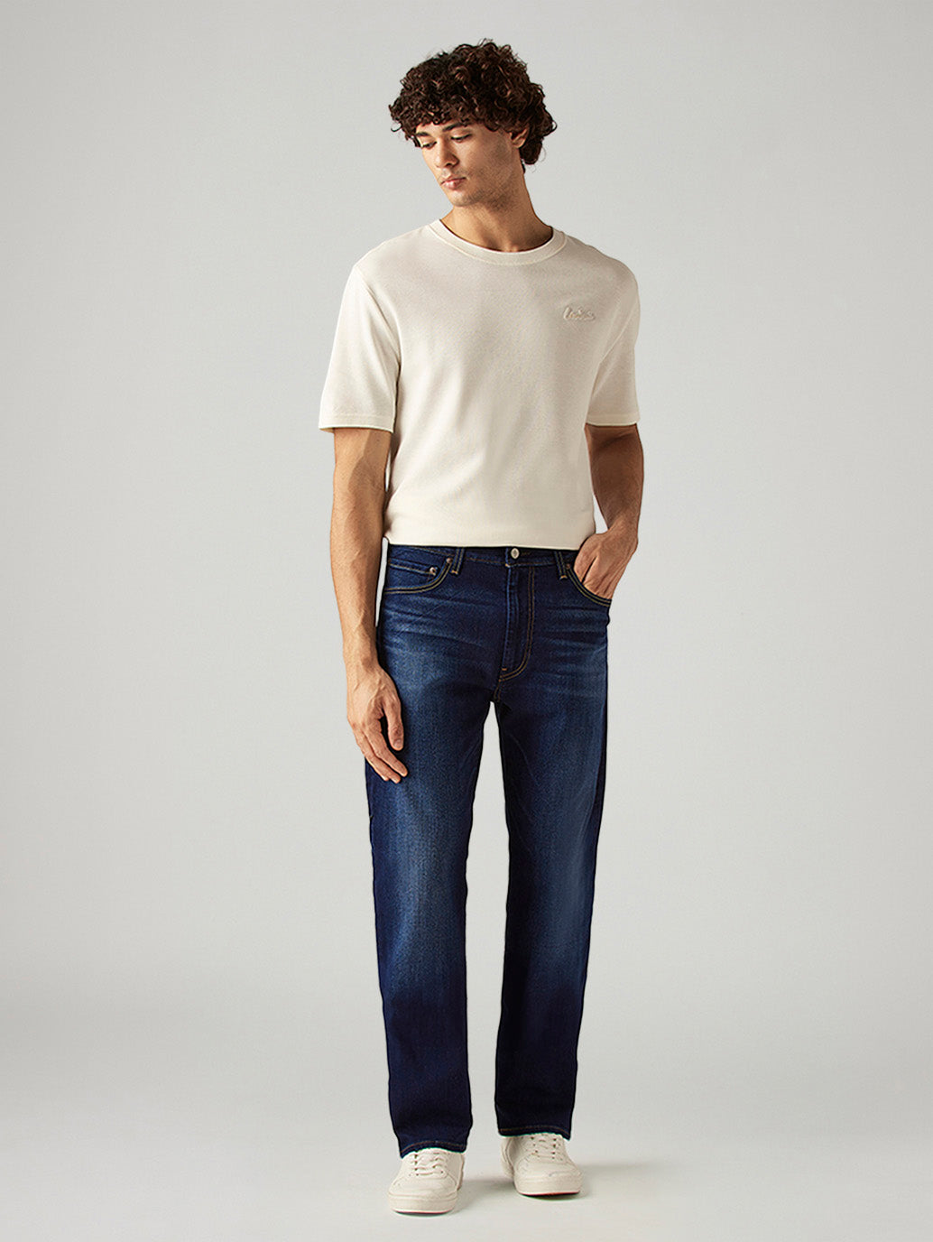 Men's 555 Blue Relaxed Straight Fit Mid Rise Commuter Jeans - Front View