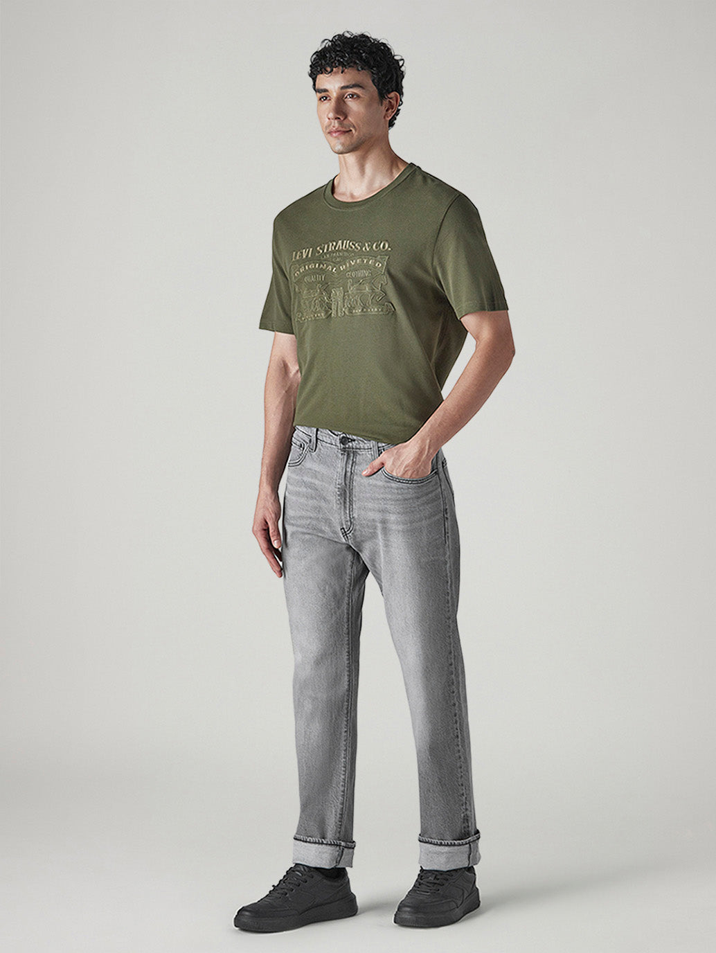 Men's 555 Grey Relaxed Straight Fit Mid Rise Jeans - Side View