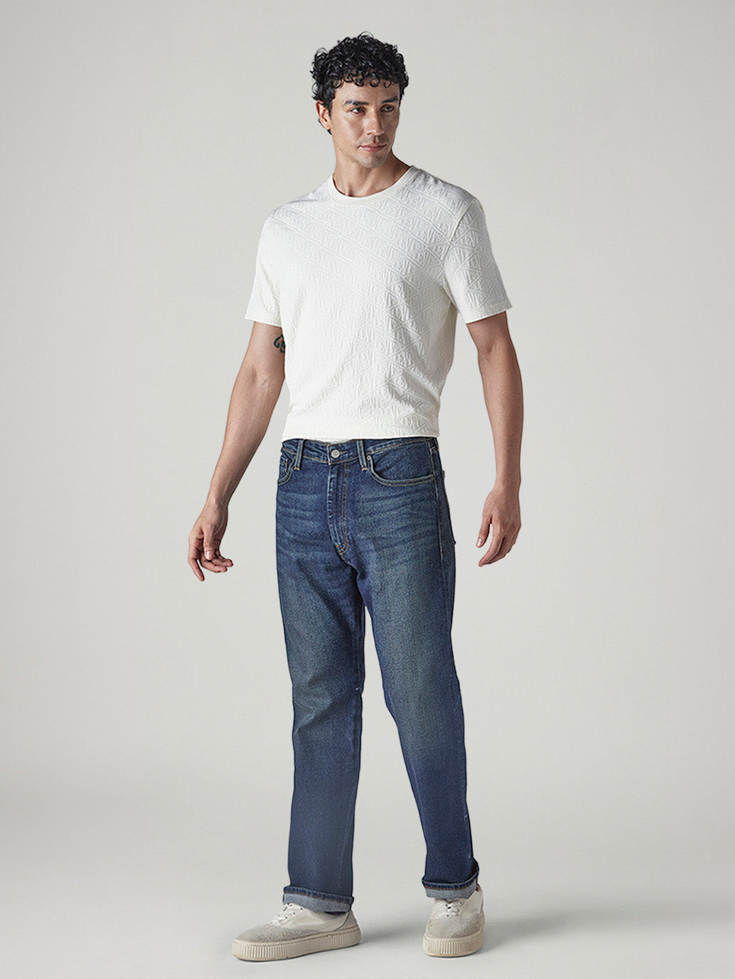 Men's 555 Dark Blue Relaxed Straight Fit Mid Rise Commuter Jeans - Side View