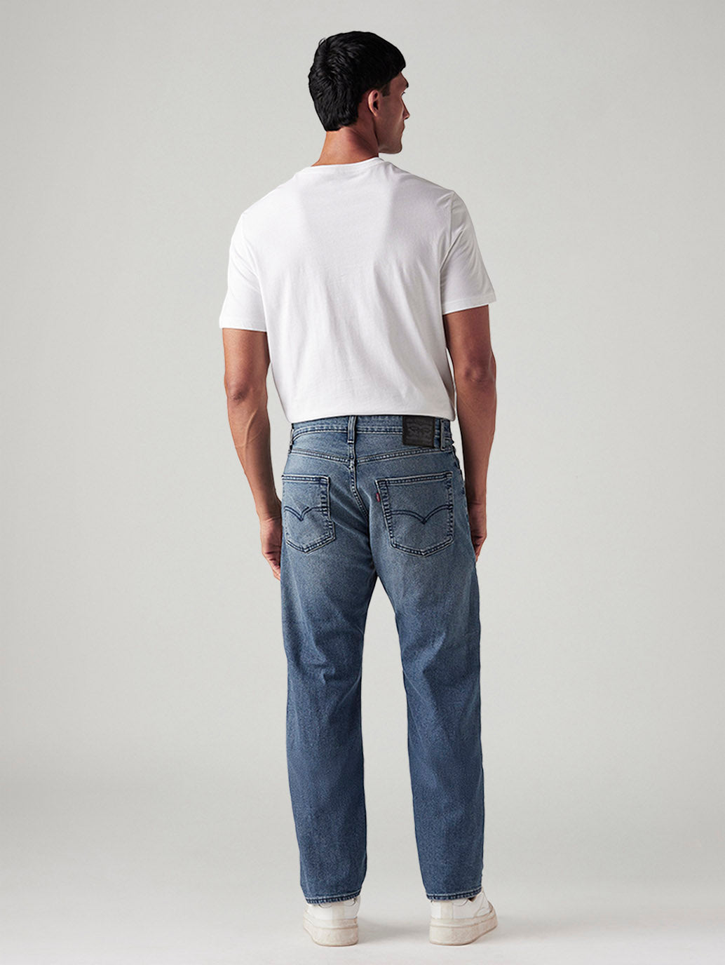Men's 555 Blue Relaxed Straight Fit Mid Rise Commuter Jeans - Back View