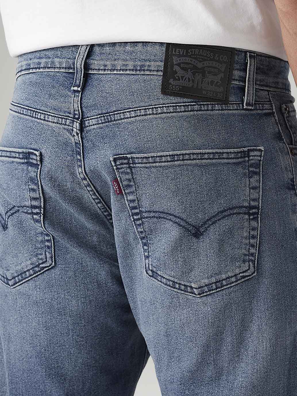Men's 555 Blue Relaxed Straight Fit Mid Rise Commuter Jeans - Detail View