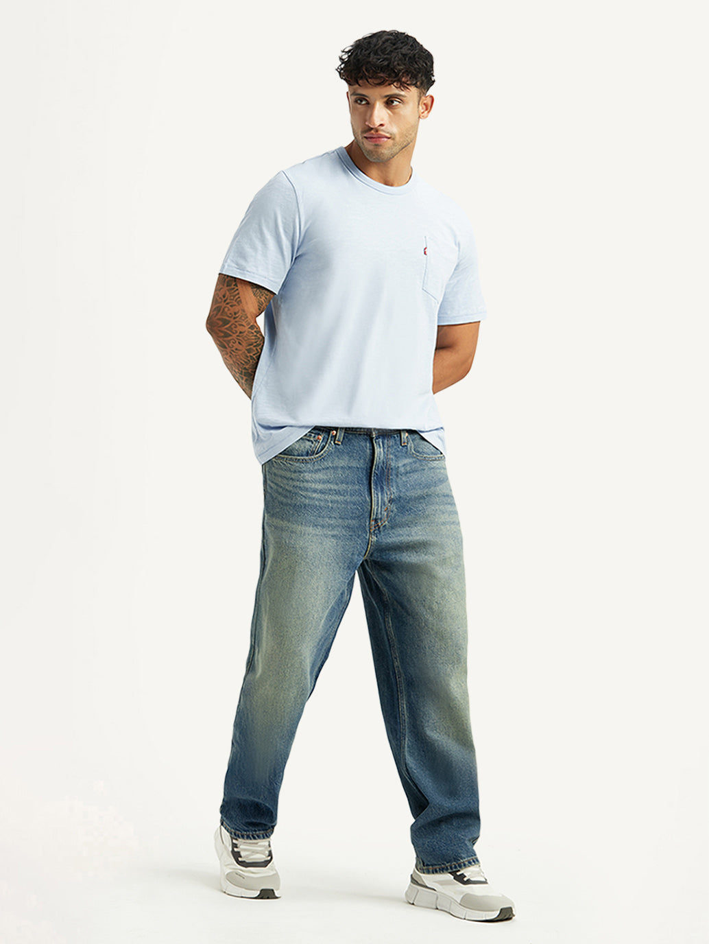 Men's Tinted 568 Blue Loose Fit Mid Rise Jeans