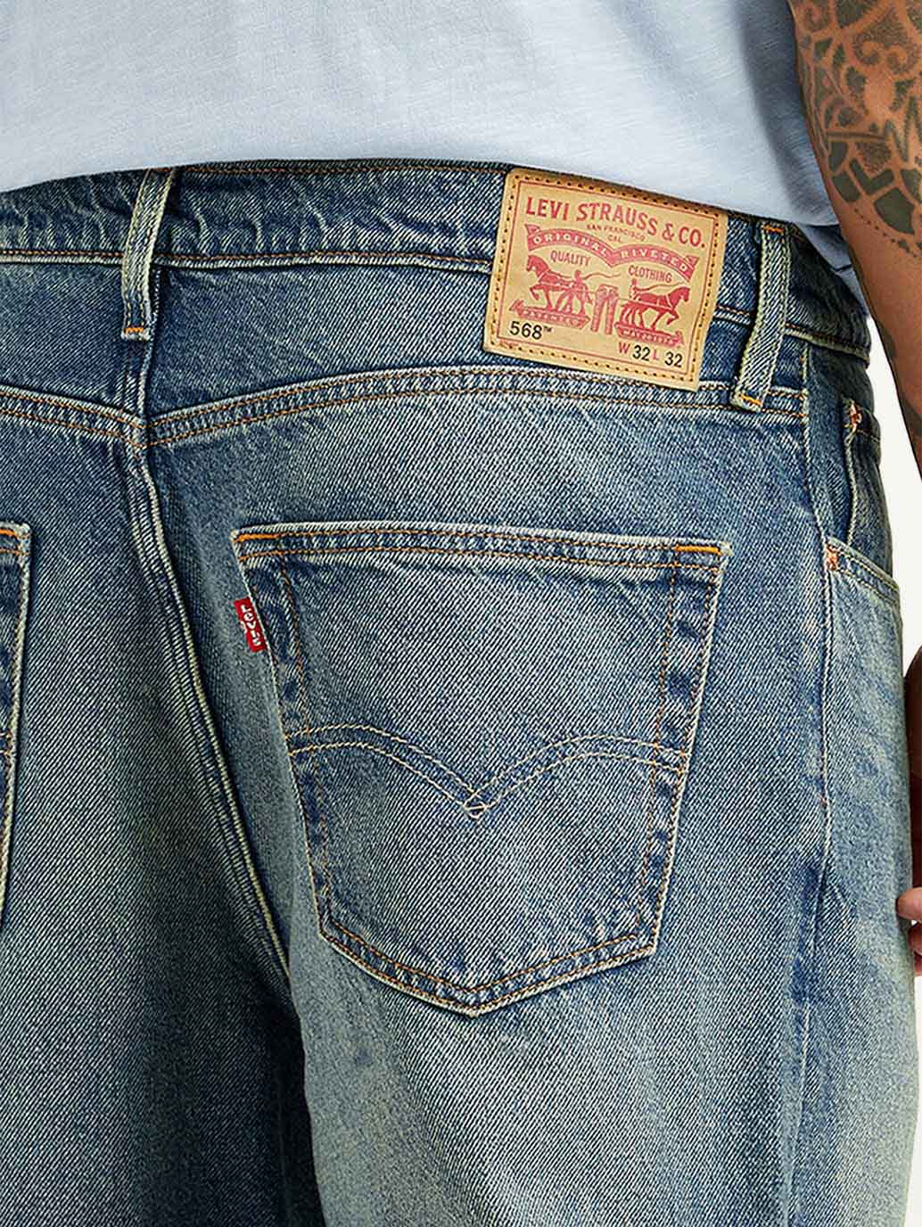 Men's 568 Blue Loose Fit Mid Rise Jeans - Detail View