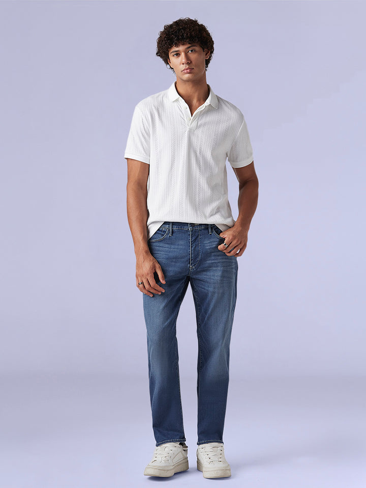 Men's 541 Blue Athletic Tapered Fit Mid Rise Redloop Jeans