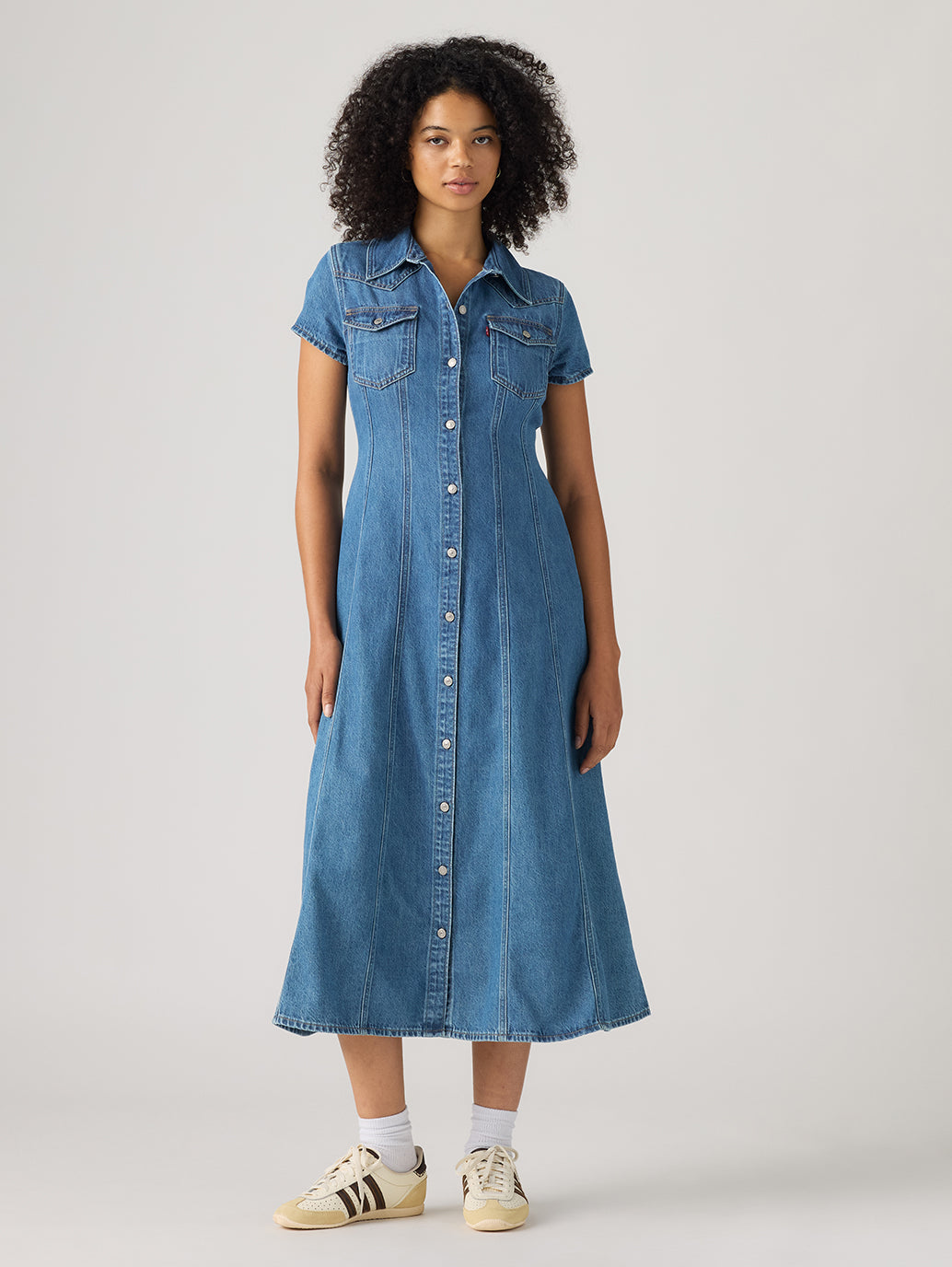 Levi's® Women's Short-Sleeve Fit and Flare Western Dress - Front View