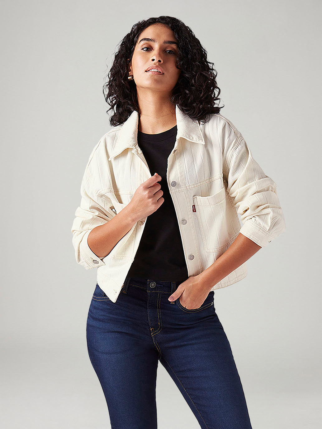Women's Jacquard Regular Fit Trucker Jacket - Styleshot View