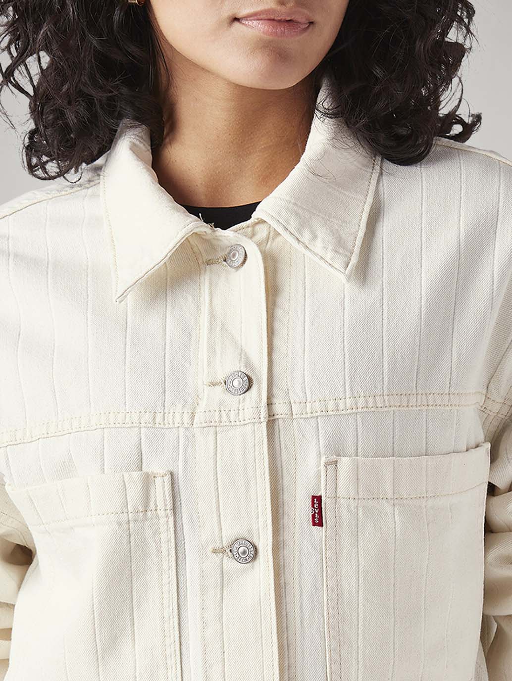 Women's Jacquard Regular Fit Trucker Jacket - Detail View