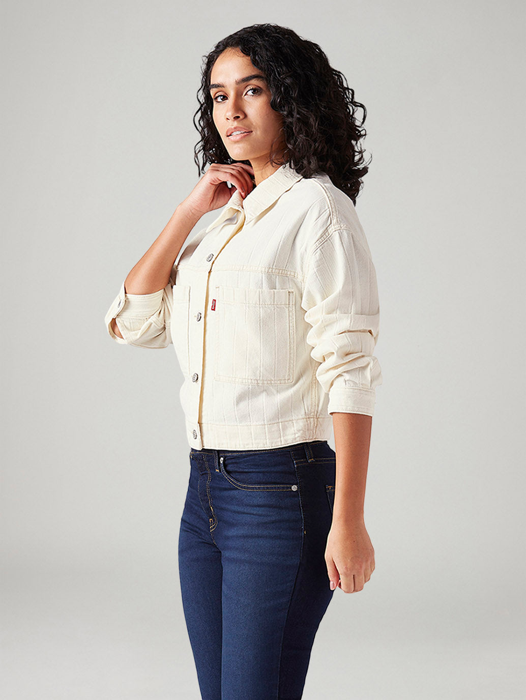 Women's Jacquard Regular Fit Trucker Jacket - Side View