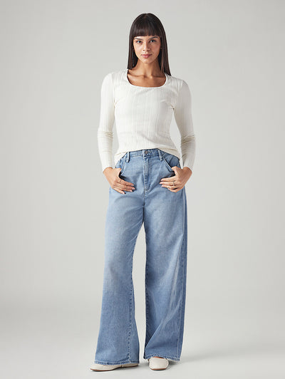 levi's Women's Light Blue Ribcage Wide Leg Fit High Rise Redloop Jeans-picture-15