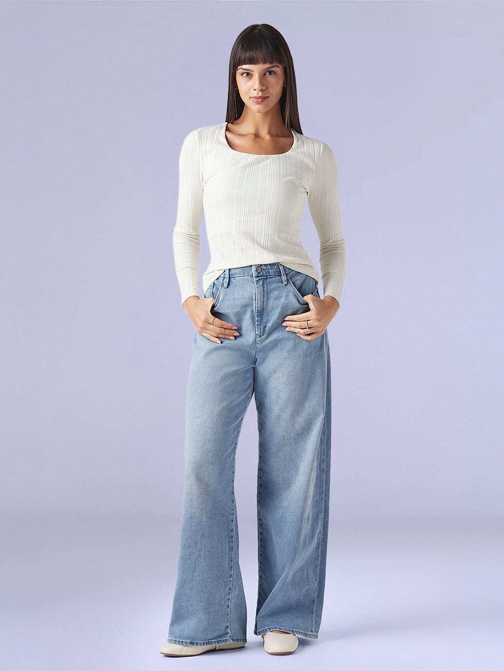 Women's Cinched Ribcage Wide Leg Fit High Rise Redloop Jeans
