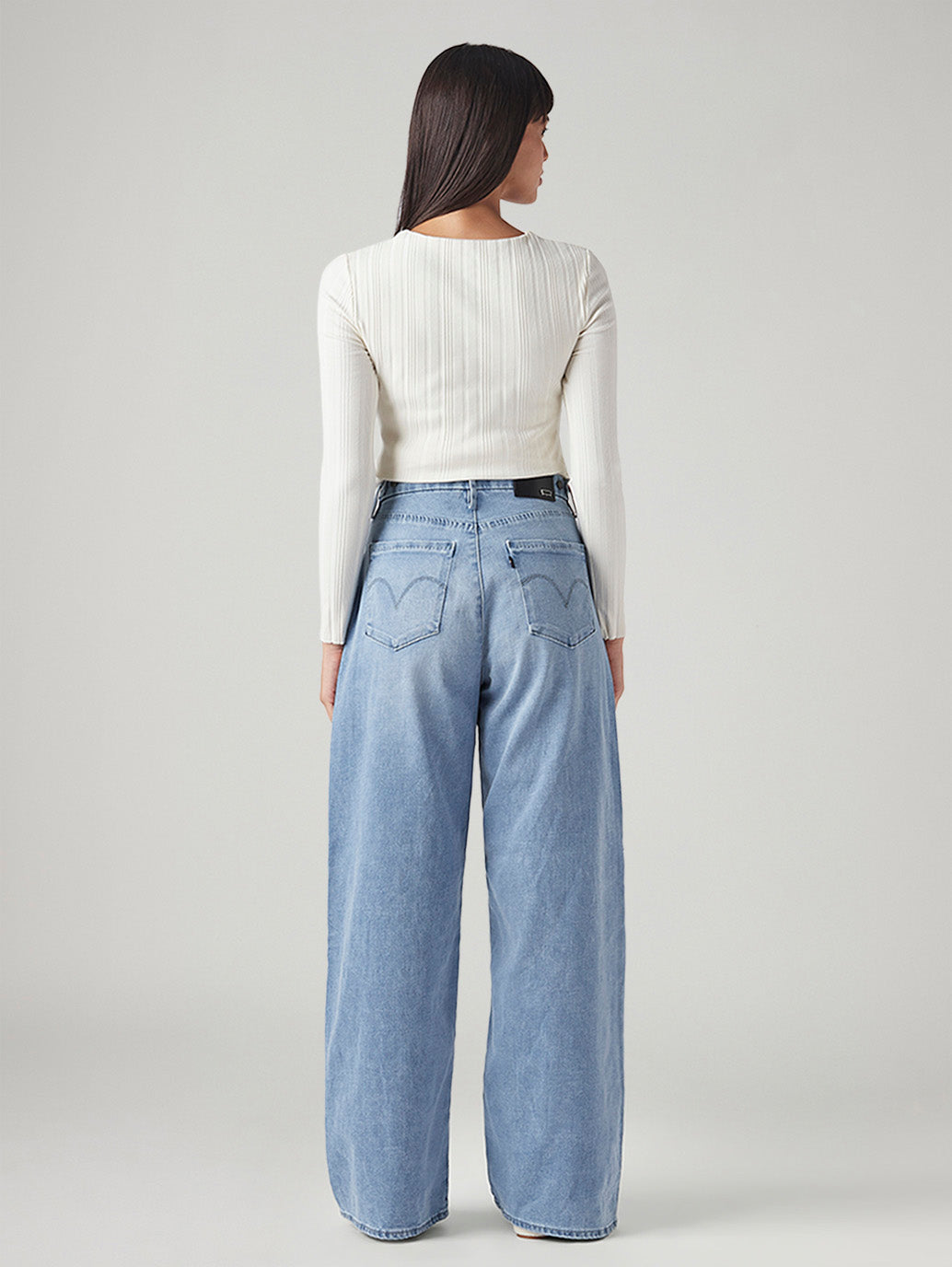Women's Light Blue Ribcage Wide Leg Fit High Rise Redloop Jeans - Back View