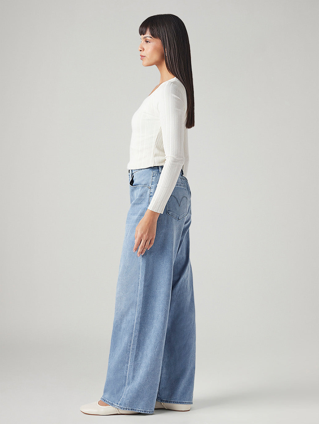 Women's Light Blue Ribcage Wide Leg Fit High Rise Redloop Jeans - Side View