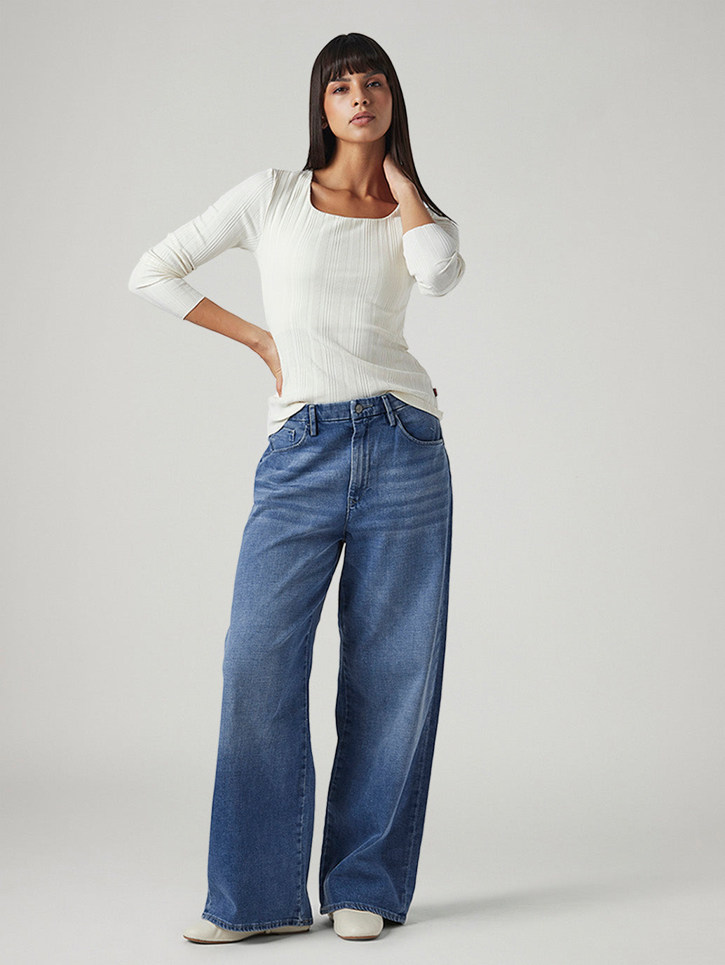 Women's Blue Ribcage Wide Leg Fit High Rise Redloop Jeans