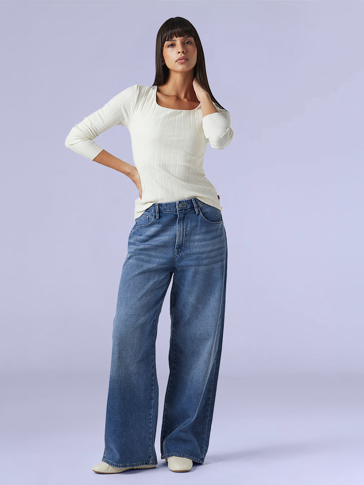 Women's Cinched Ribcage Wide Leg Fit High Rise Redloop Jeans