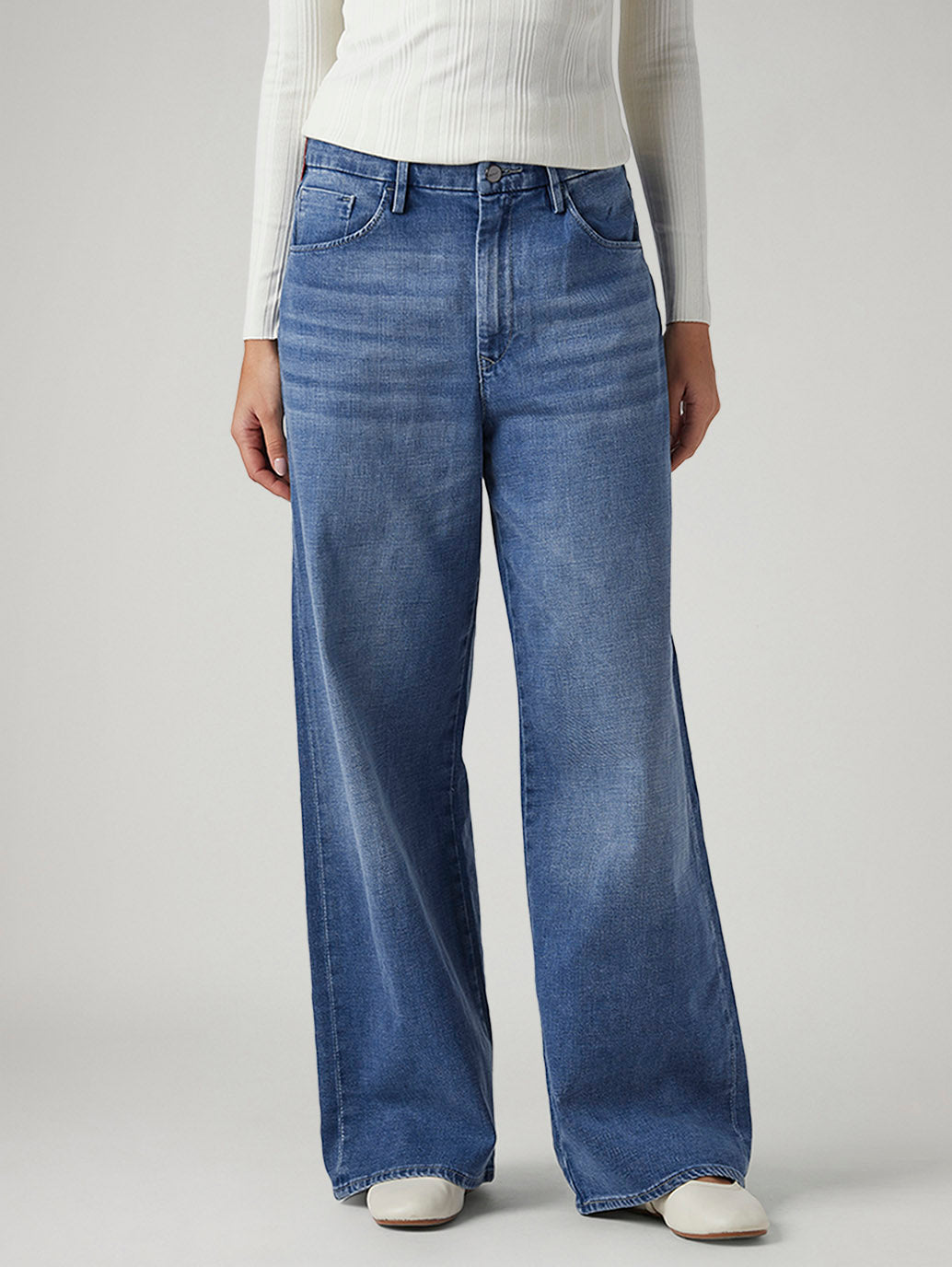 Women's Blue Ribcage Wide Leg Fit High Rise Redloop Jeans - Front View