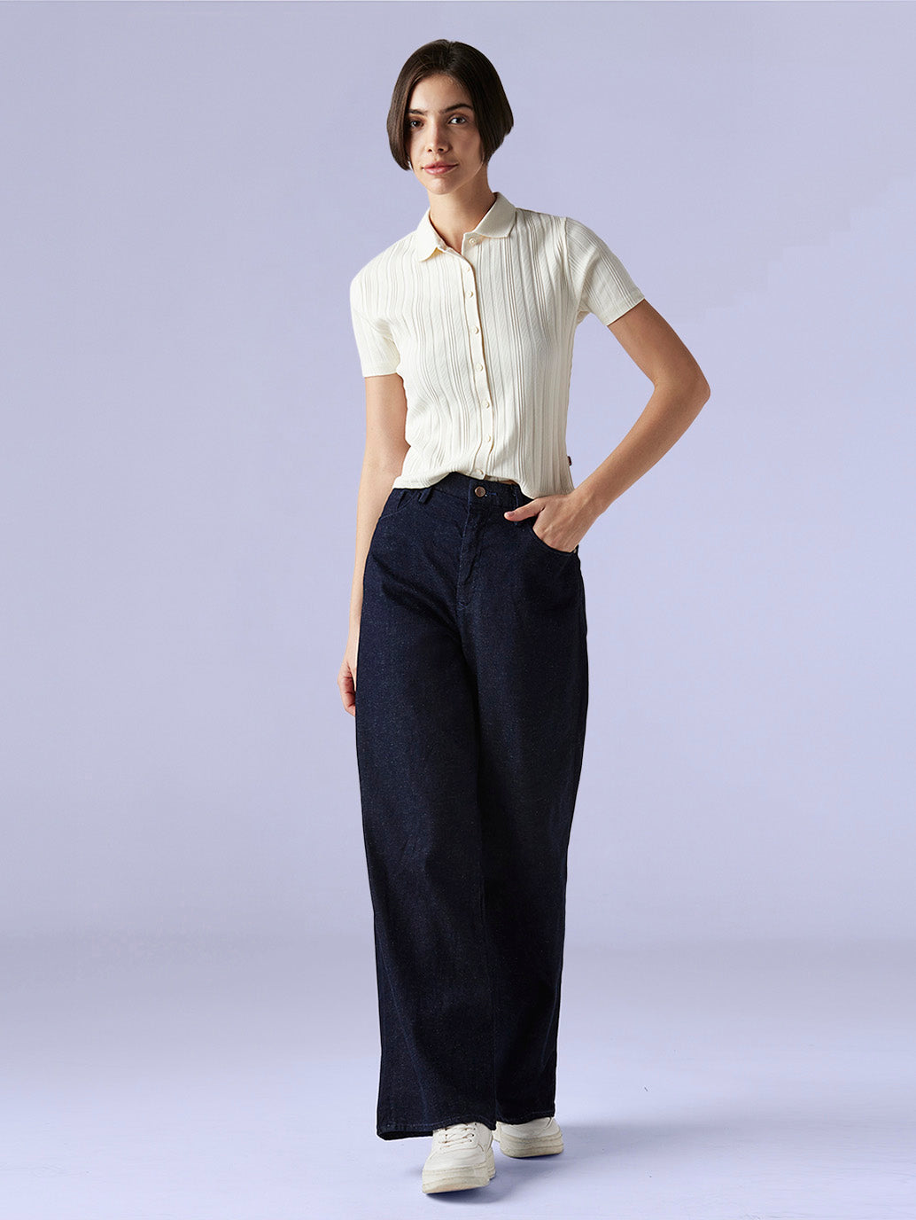 Women's Cinched Ribcage Wide Leg Fit High Rise Redloop Jeans
