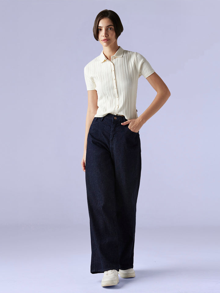 Women's Cinched Ribcage Wide Leg Fit High Rise Redloop Jeans