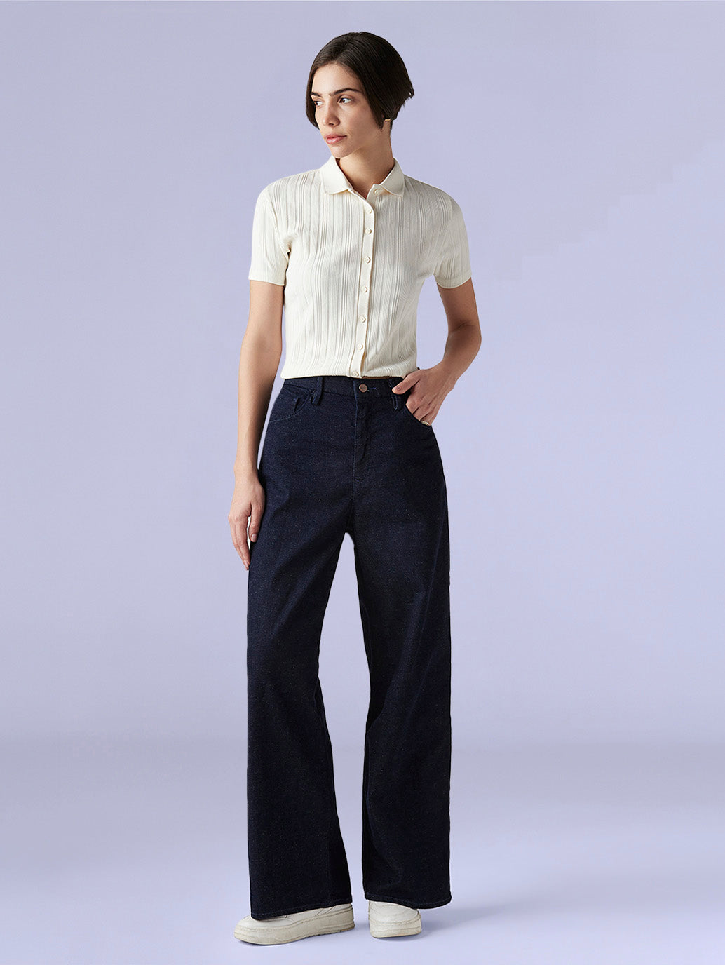 Women's Cinched Ribcage Wide Leg Fit High Rise Redloop Jeans - 4228b2f5-7193-42cd-9f58-b35e385fdda8 View
