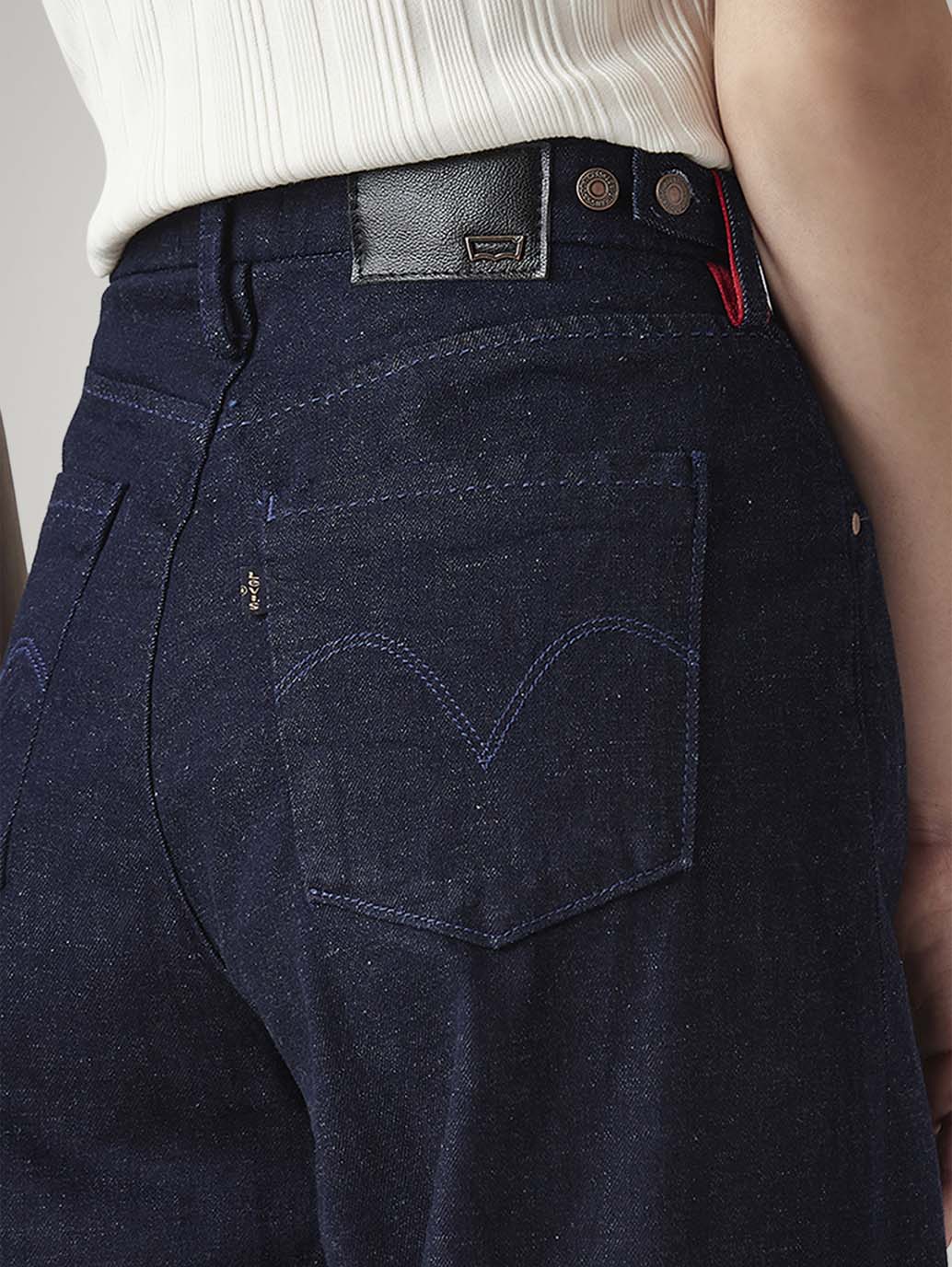 Women's Dark Blue Ribcage Wide Leg Fit High Rise Redloop Jeans - Detail View