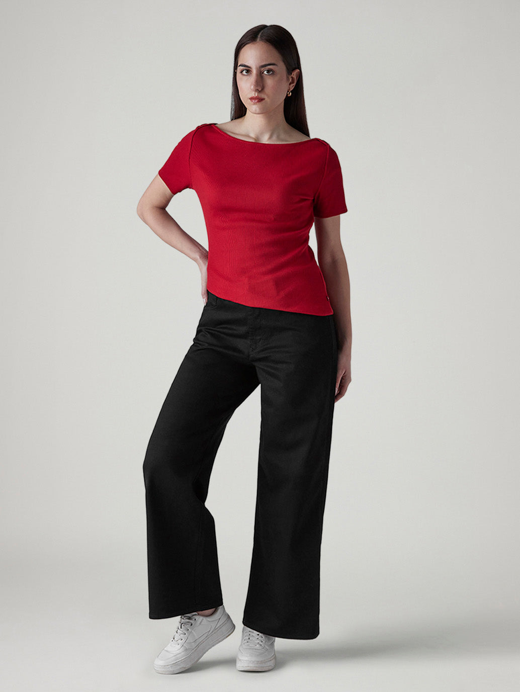 Women's Wide Leg Fit High Rise Redloop Cinched Jeans - Styleshot View