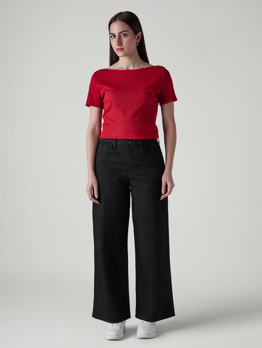 Women's Wide Leg Fit High Rise Redloop Cinched Jeans - Front View