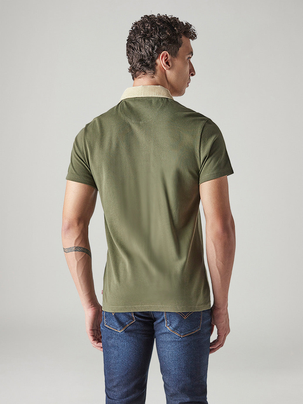Men's Colorblock Loose Fit Pique Polo T-shirt - Back View