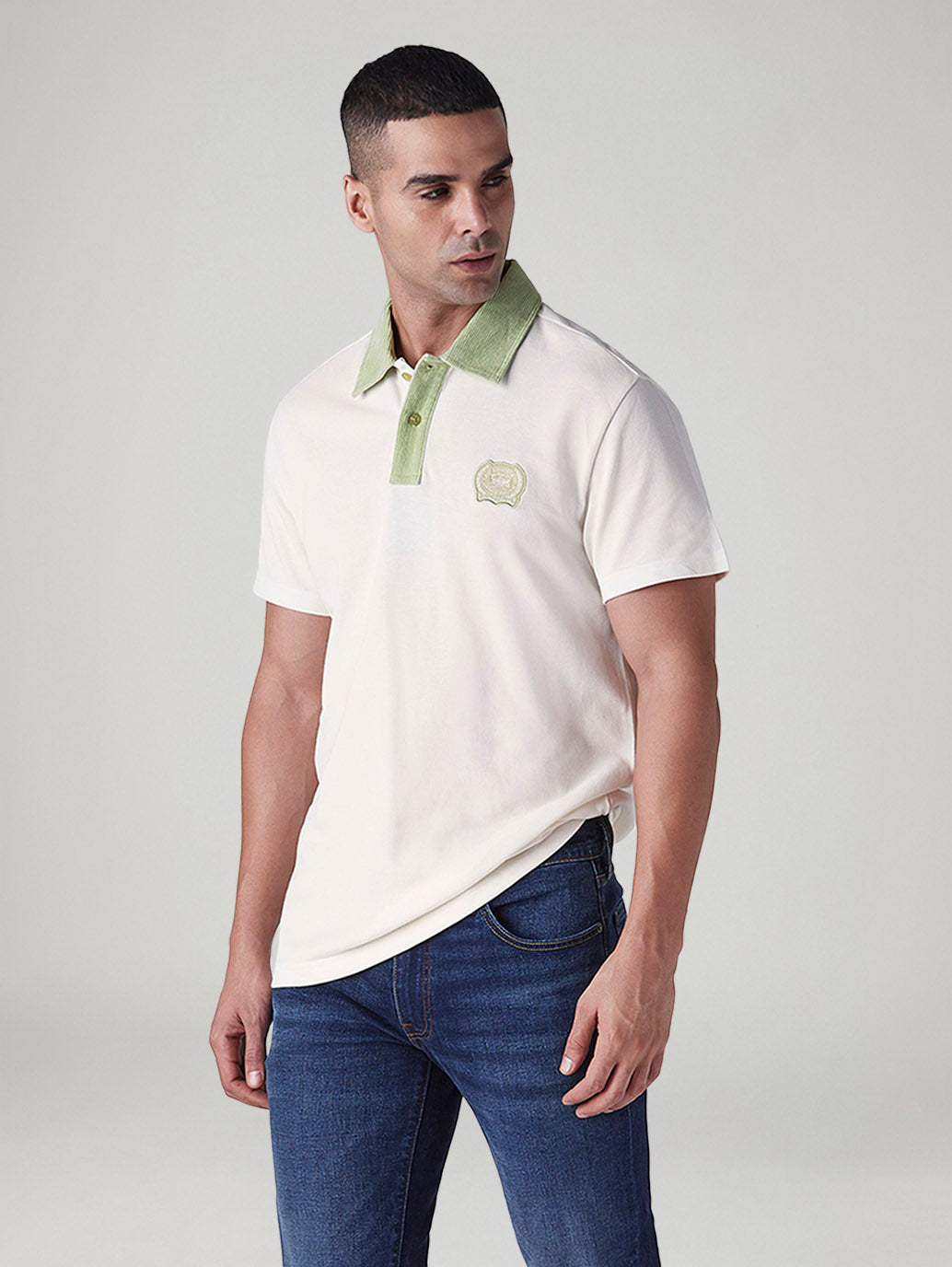 Men's Colorblock Off White Loose Fit Pique Polo T shirt