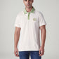 Men's Colorblock Off White Loose Fit Pique Polo T shirt - Front View