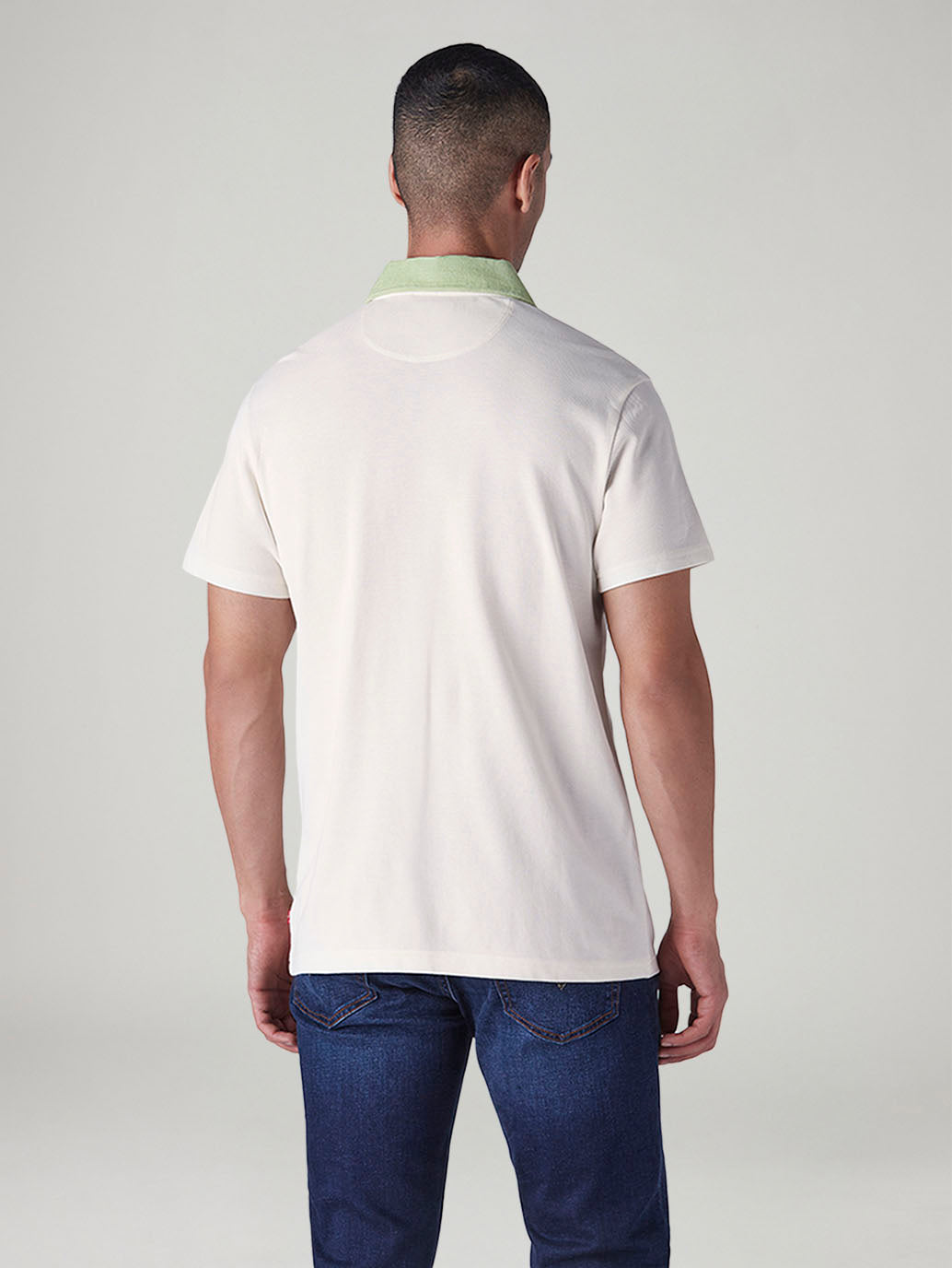 Men's Colorblock Off White Loose Fit Pique Polo T shirt - Back View