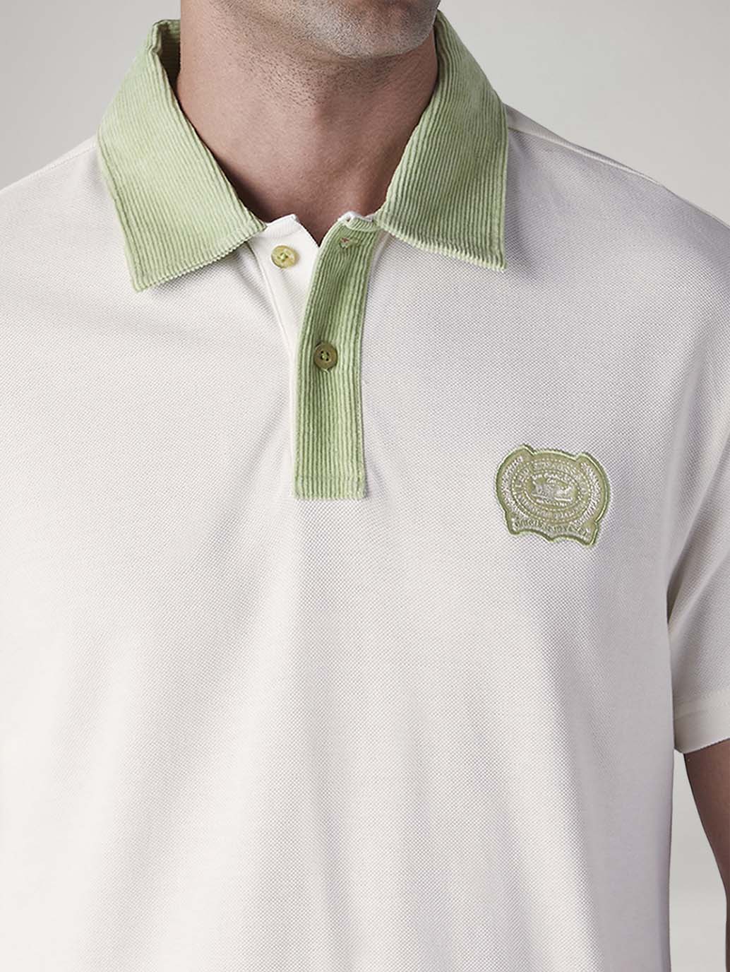 Men's Colorblock Off White Loose Fit Pique Polo T shirt - Detail View
