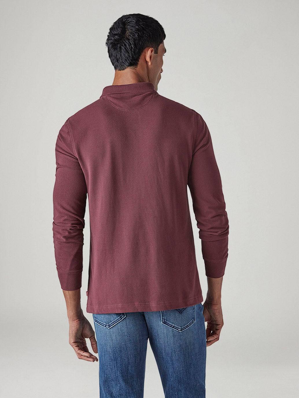 Men's Solid Maroon Pique Polo T-Shirt - Back View