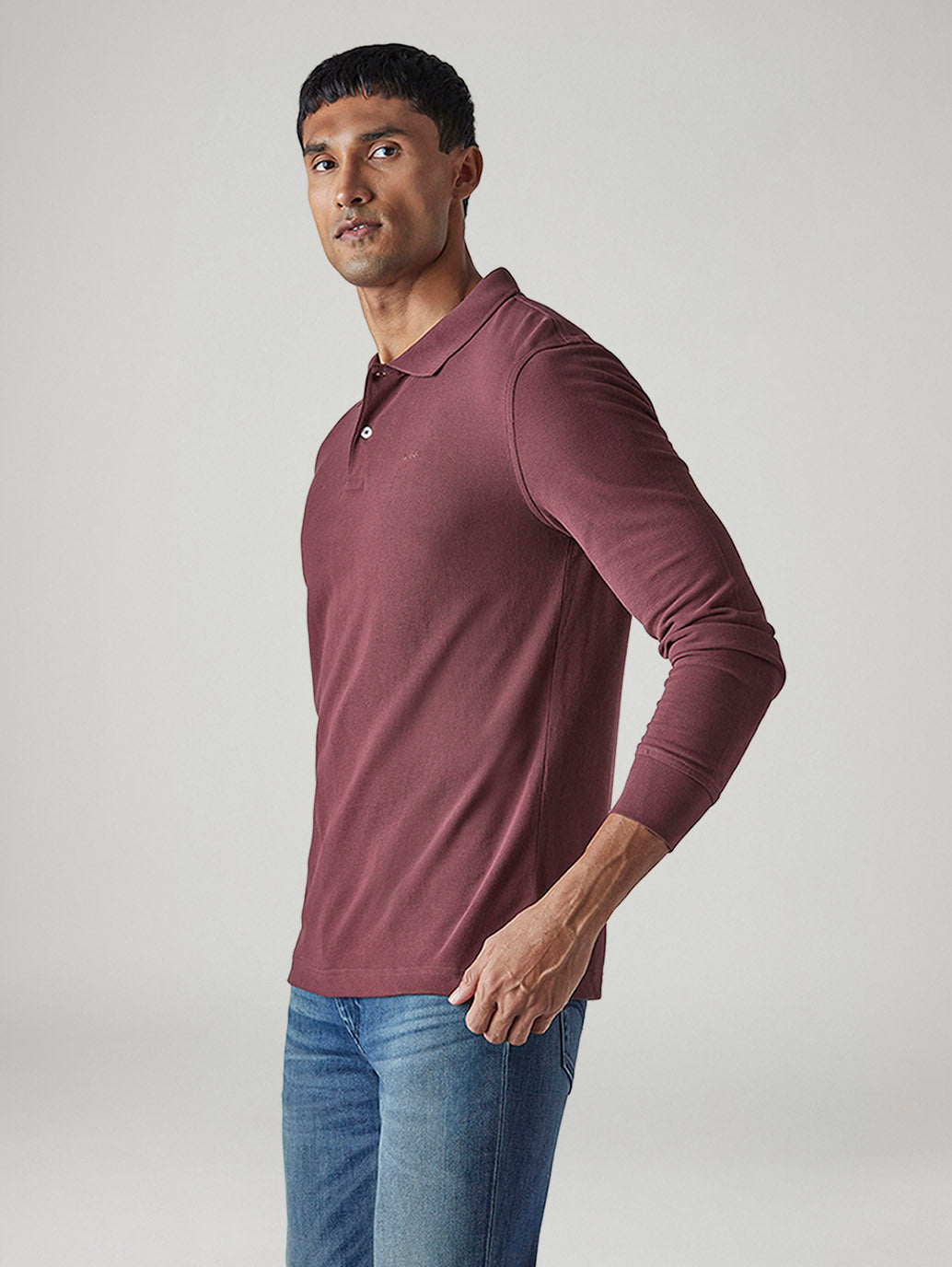 Men's Solid Maroon Pique Polo T-Shirt - Side View