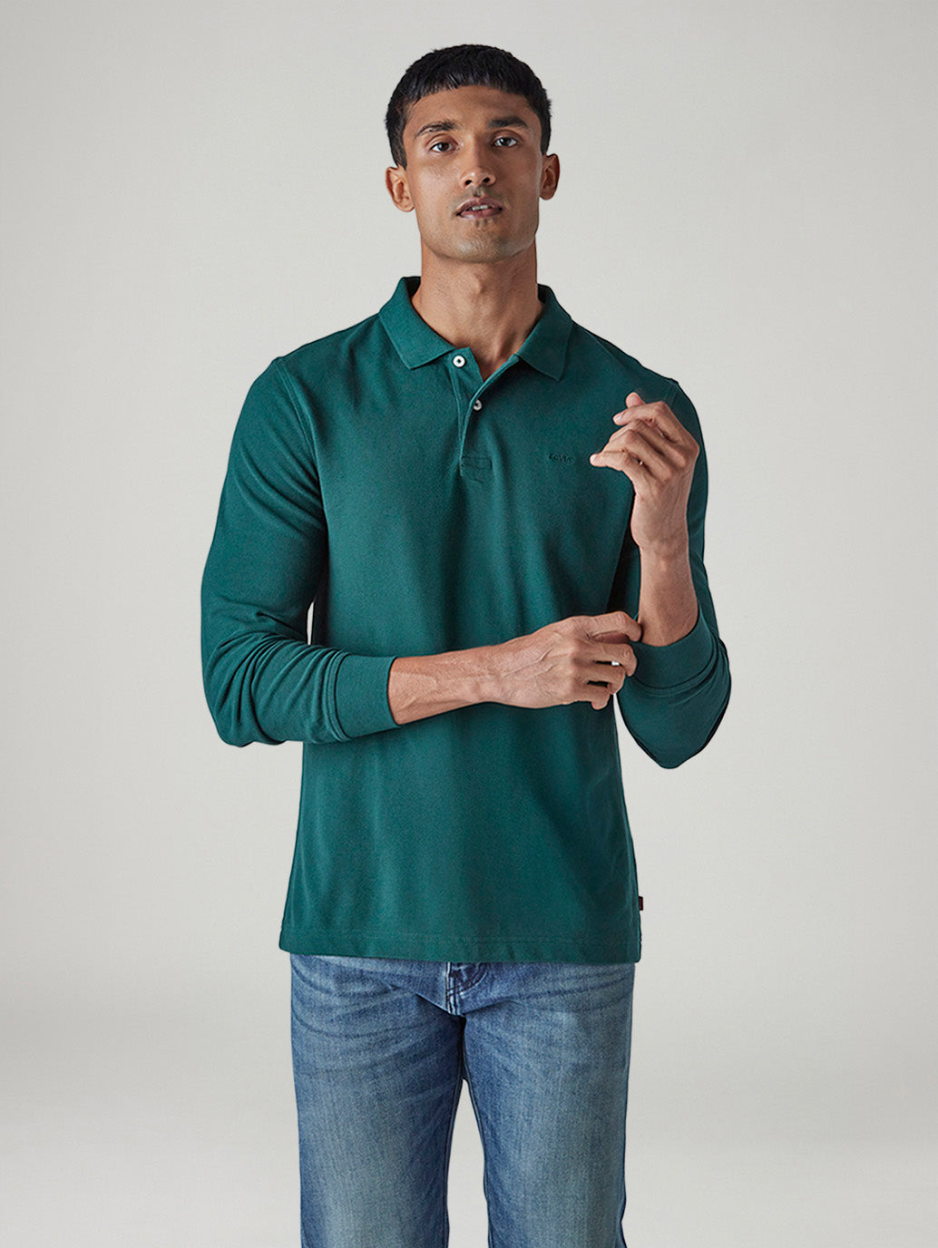 Men's Solid Regular Fit Pique Polo T-Shirt - Front View